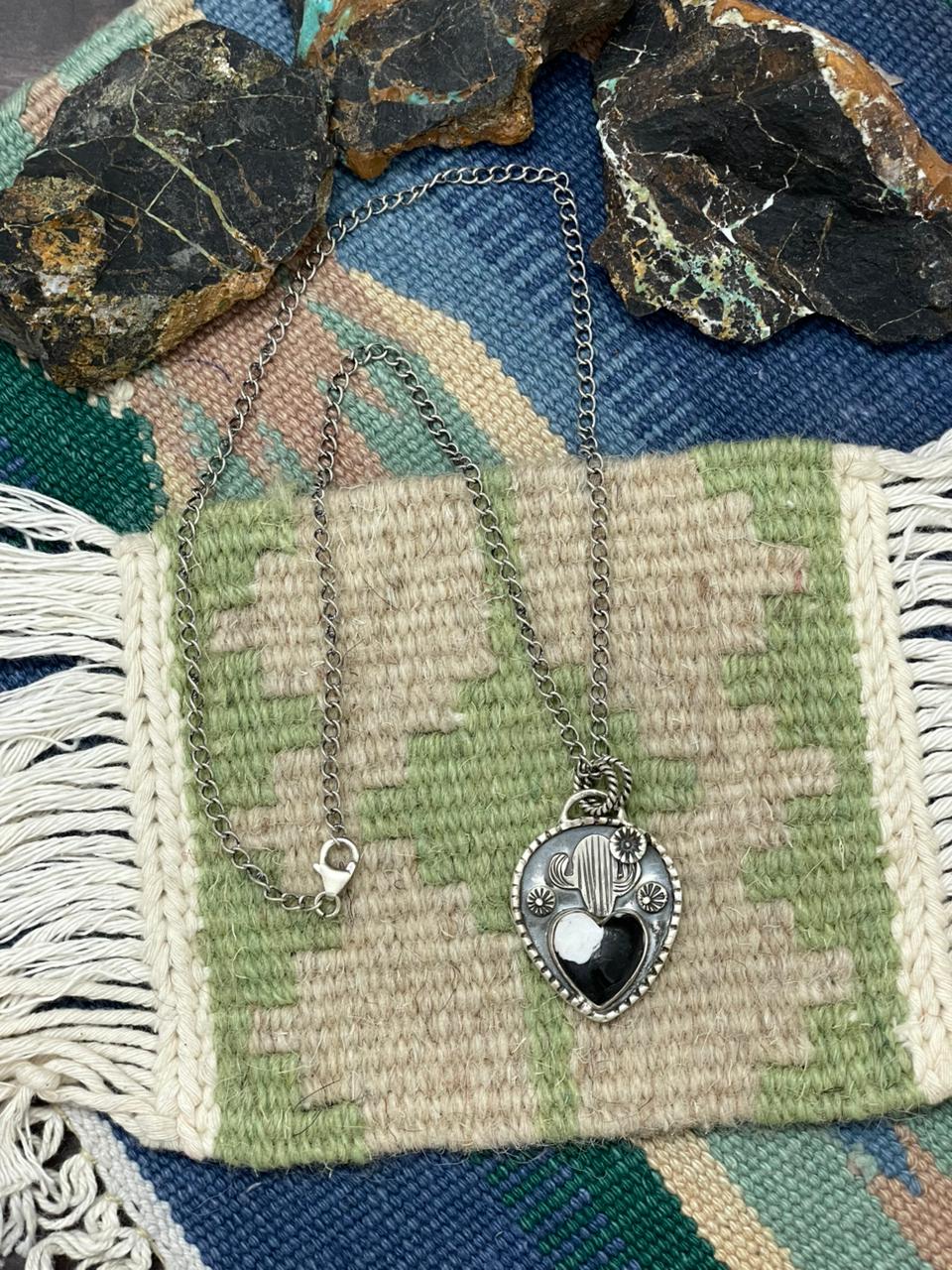 Handmade Sterling Silver White Buffalo Saguaro Cactus Necklace "Signed Nizhoni"