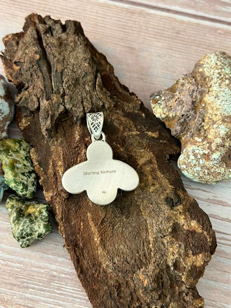 Handmade Sterling Silver Sonoran Mountain Turquoise Pendant with Signed Nizhoni