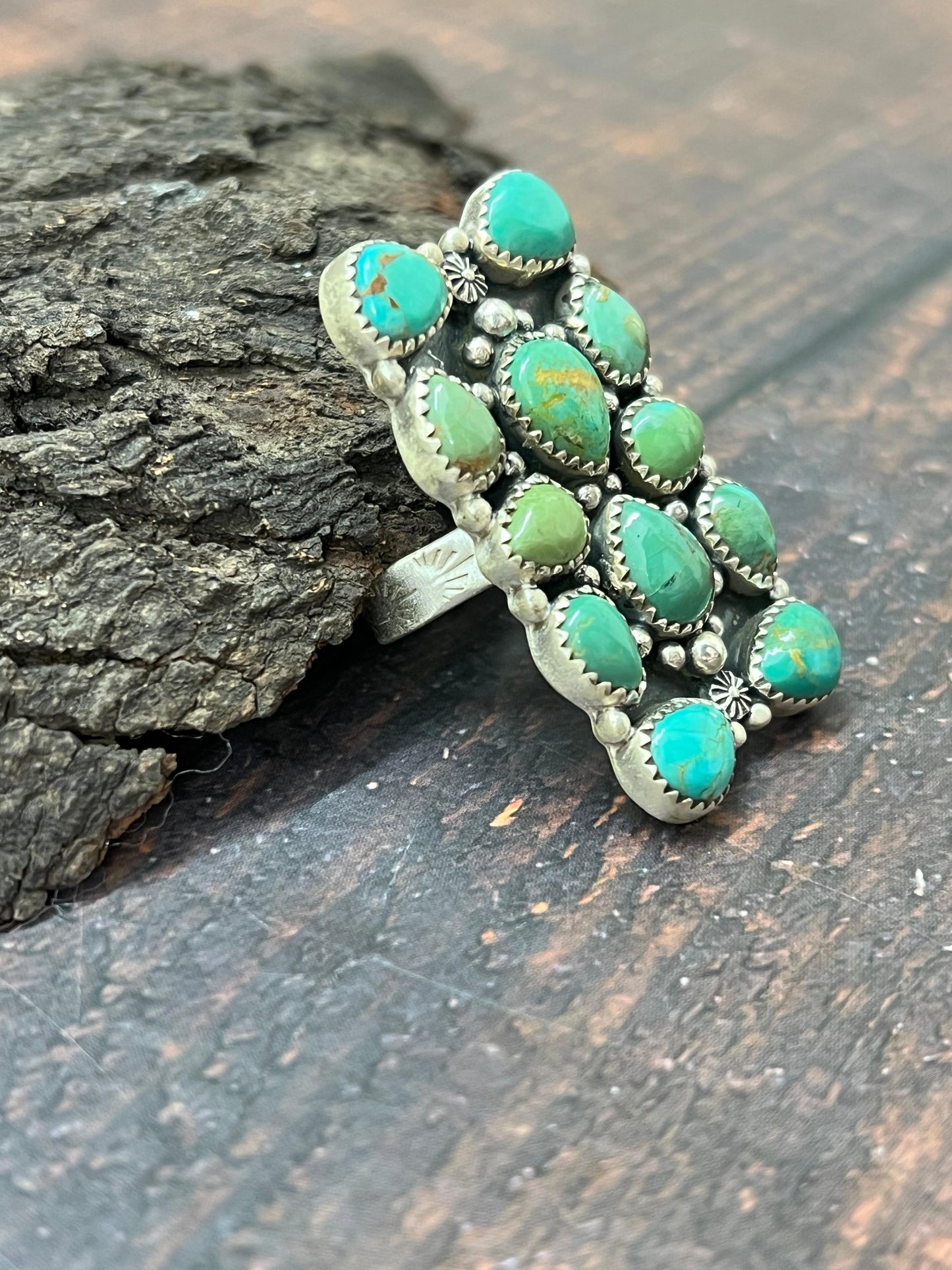 Handmade Sterling Silver Kingman Turquoise Adjustable Ring with Signed Nizhoni