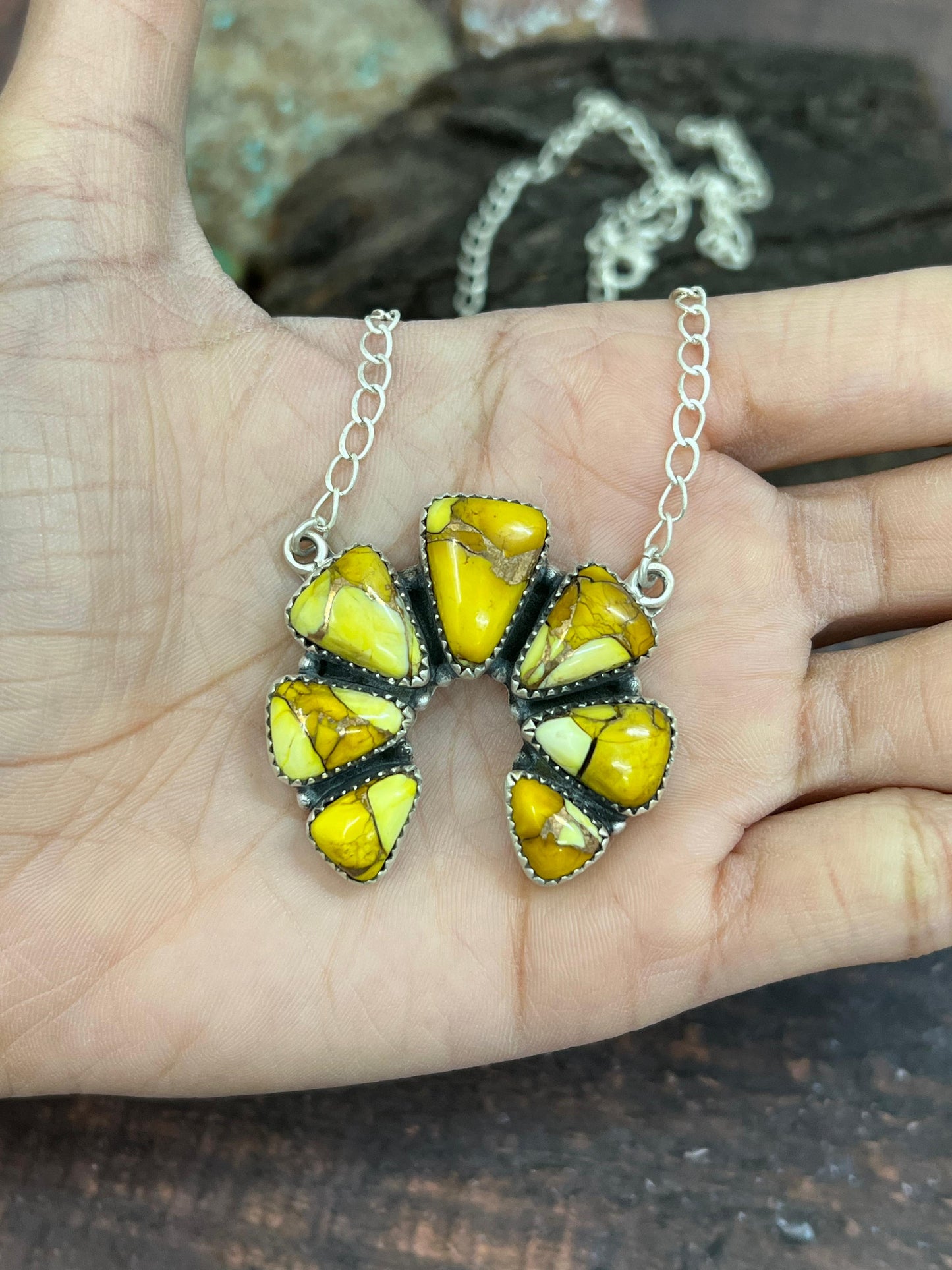 Handmade Sterling Silver Honey Dahlia Naja Necklace with Signed Nizhoni