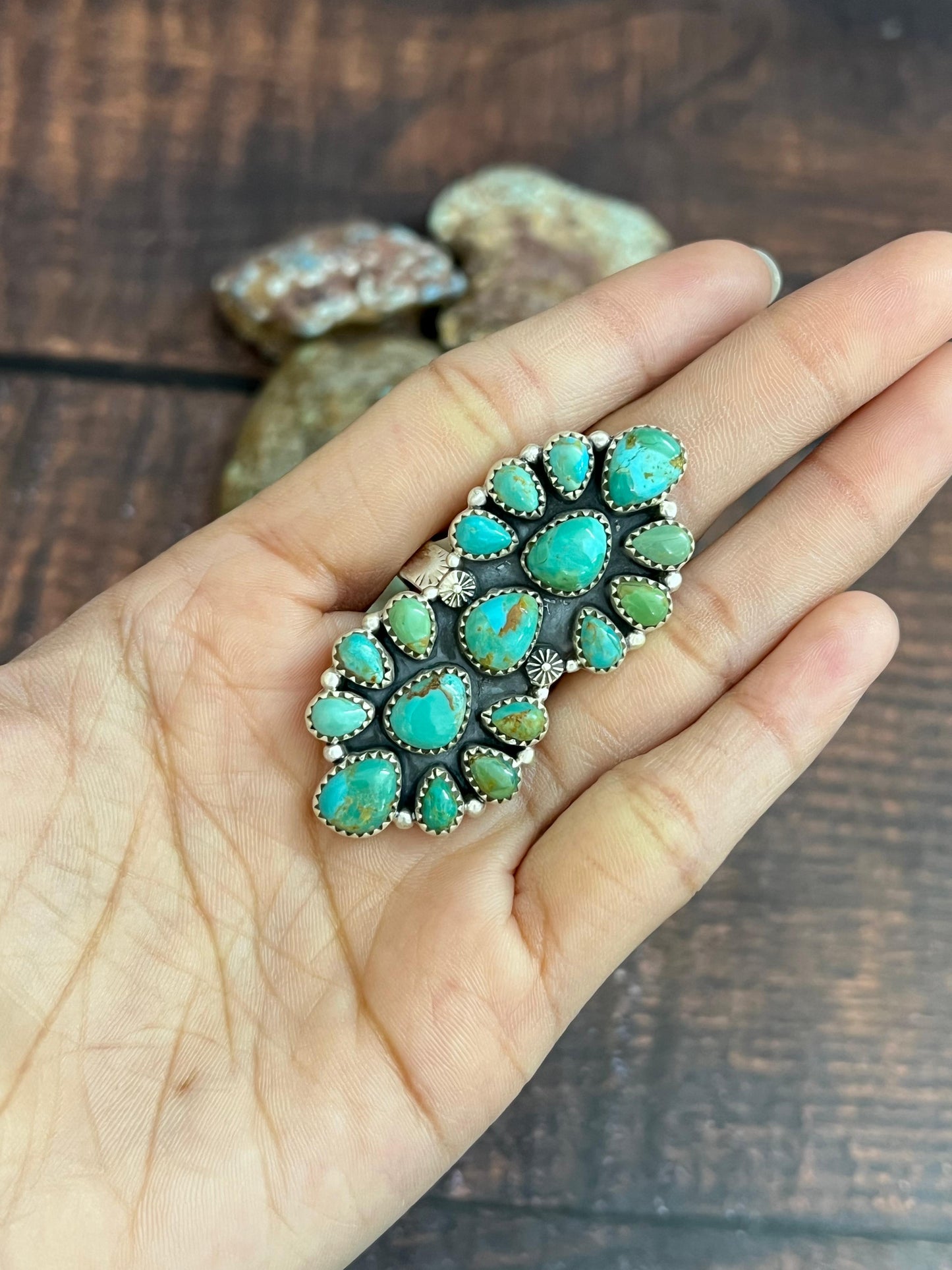 Handmade Sterling Silver Kingman Turquoise Adjustable Ring, Signed Nizhoni