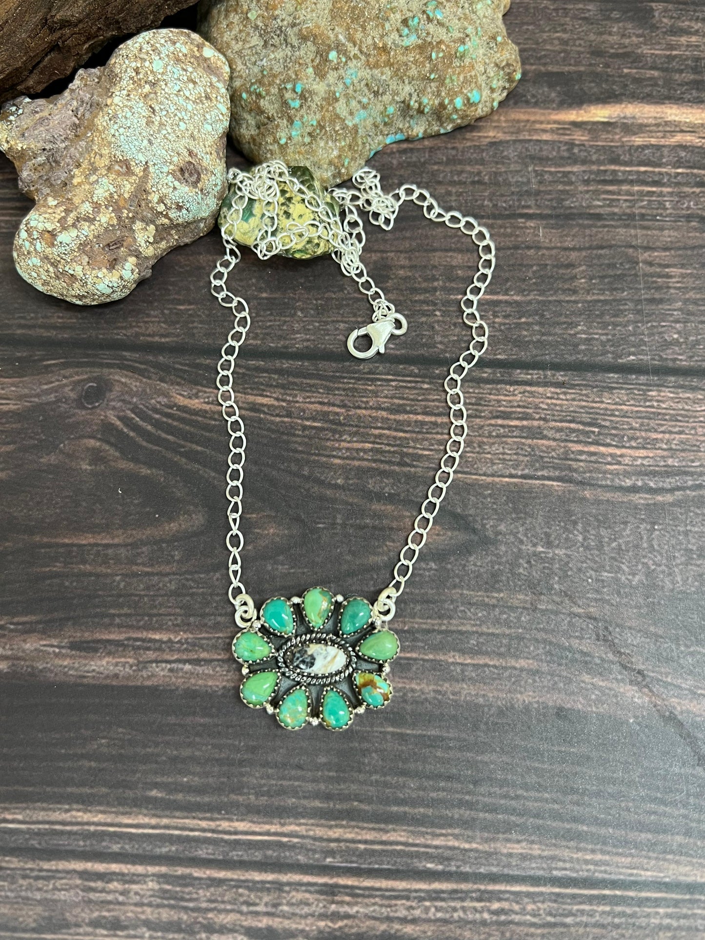 Handmade Sterling Silver Kingman Turquoise with White Buffalo Signed Nizhoni