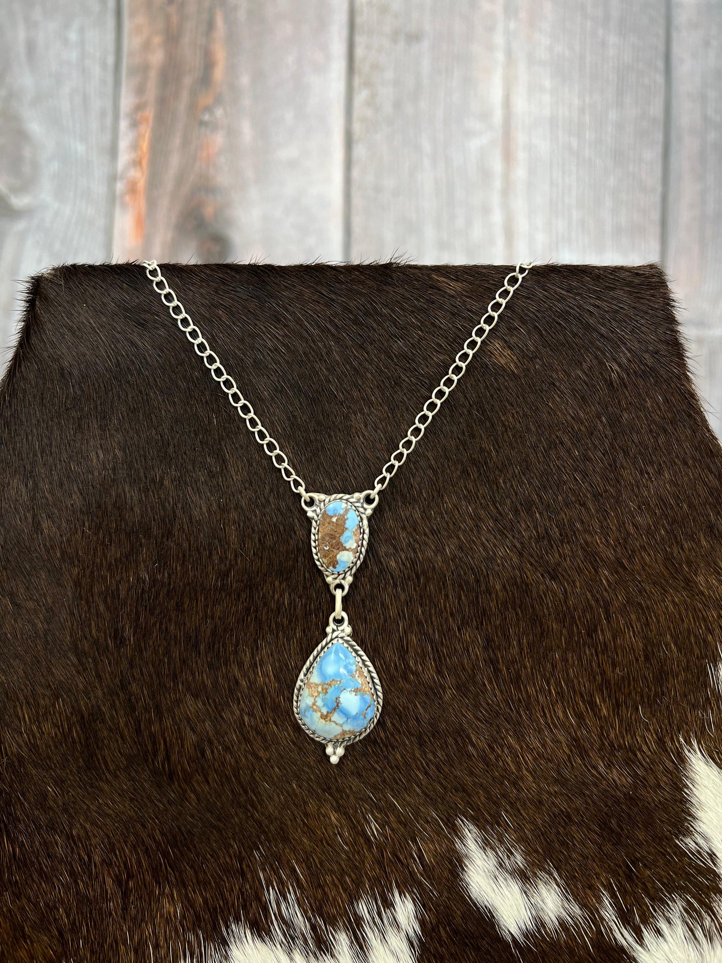 Handmade Sterling Silver Golden Hills Turquoise Necklace with Signed Nizhoni