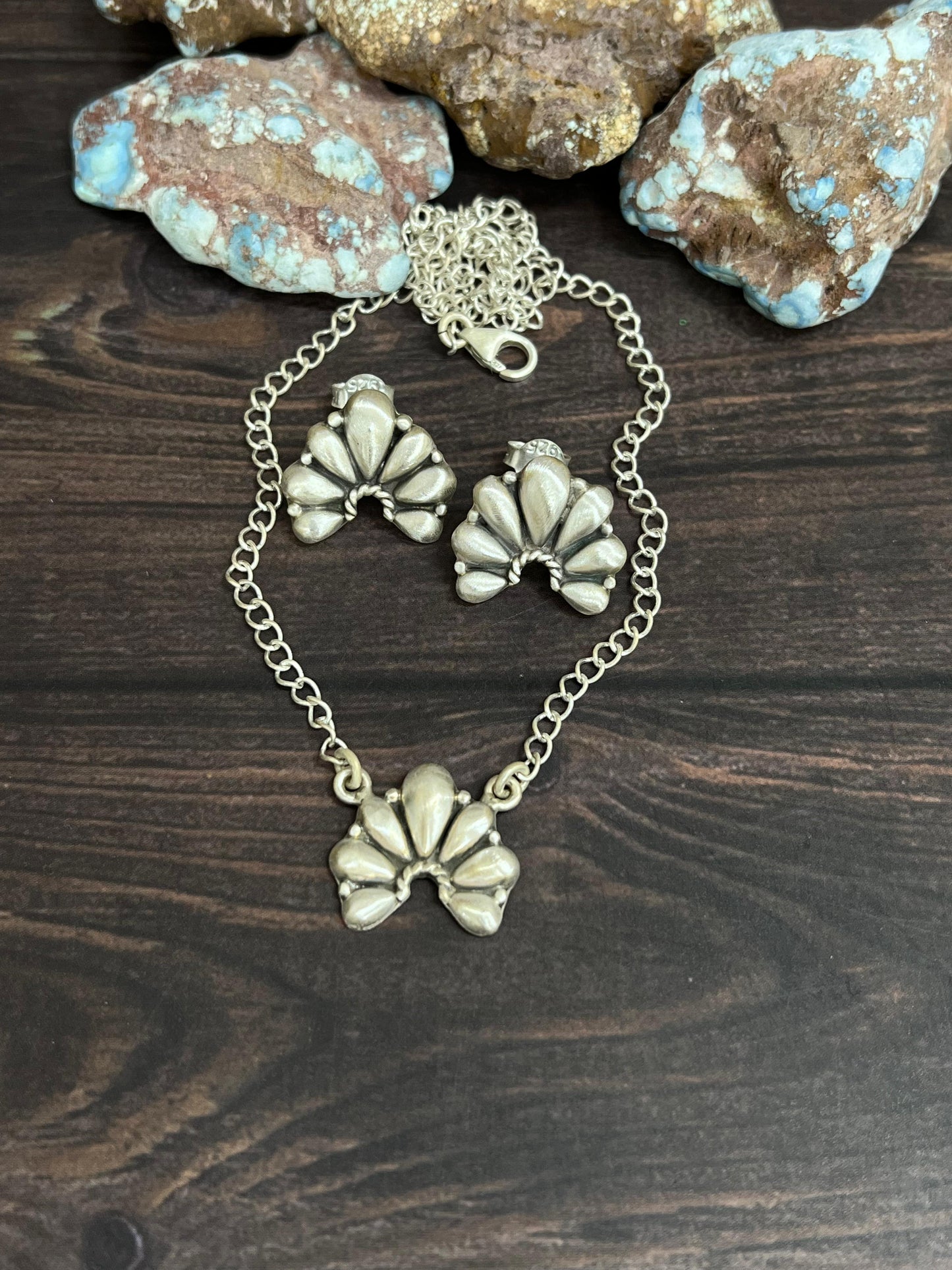 Handmade 'Sterling Silver' Necklace Earrings Set with Signed Nizhoni