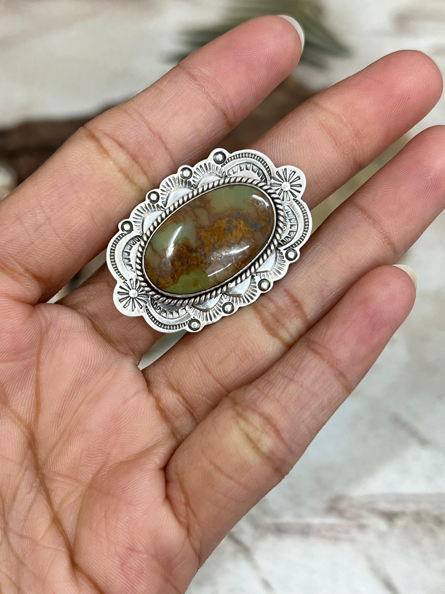 Handmade Sterling Silver Old Stock Royston Turquoise Adjustable Ring Signed Nizhoni