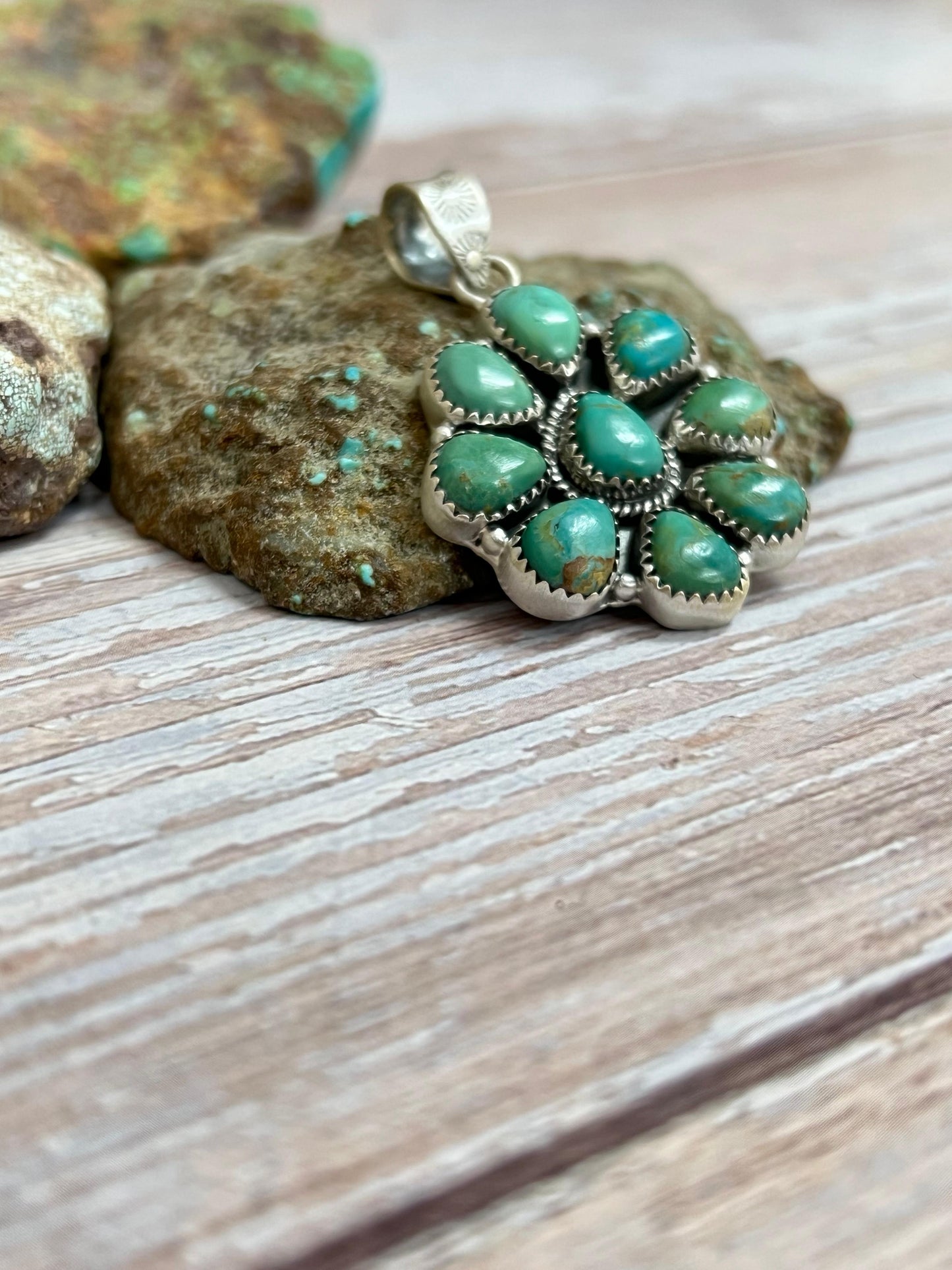 Handmade Sterling Silver Kingman Turquoise Pendant with Signed Nizhoni