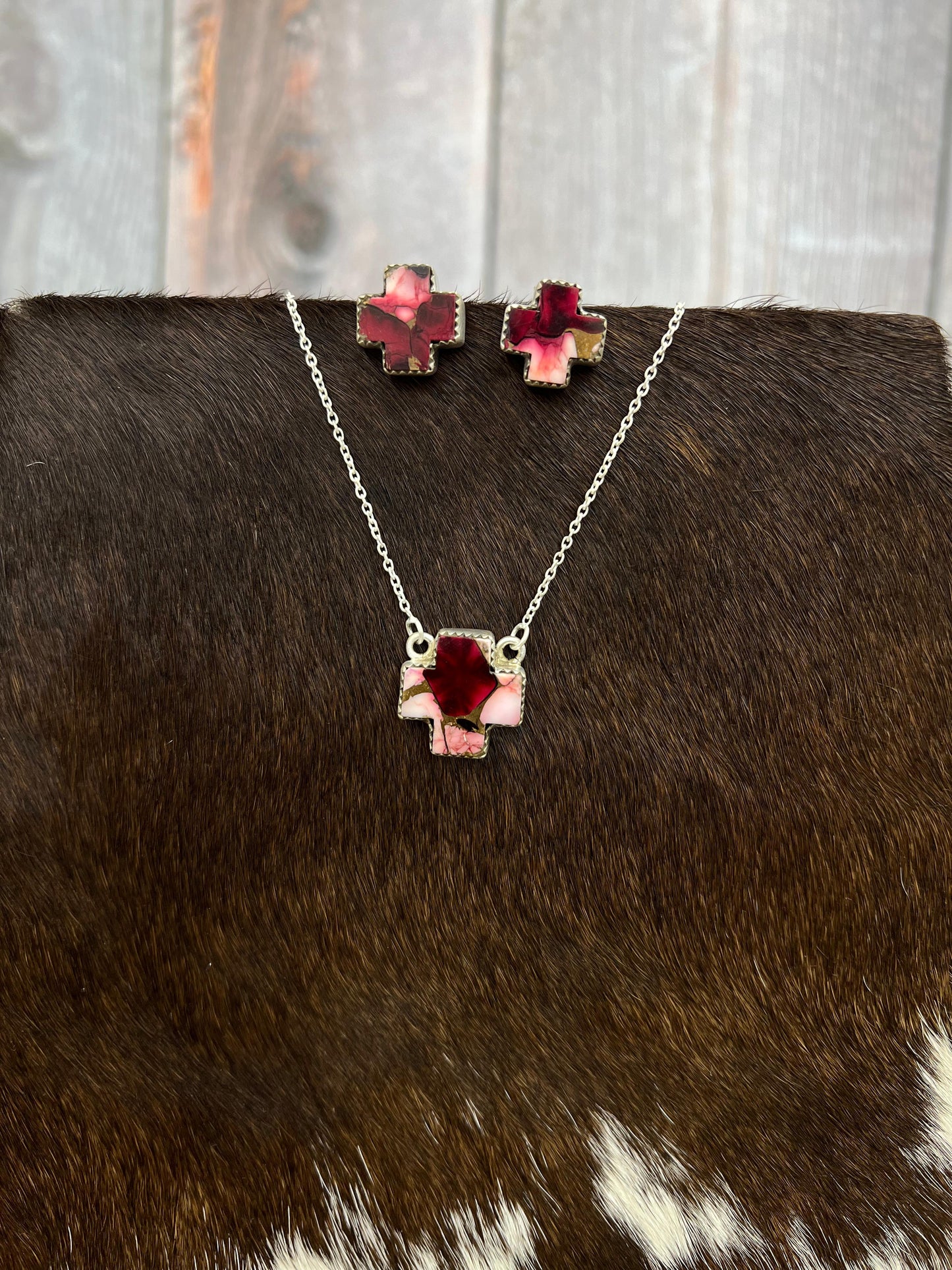 Handmade Sterling Silver Dahlia Rose Cross Necklace Earrings Set with Signed Nizhoni (7)