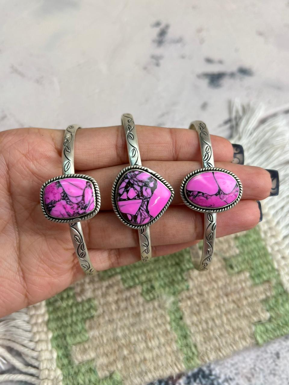 Handmade Sterling Silver Cherry Blossom Cuff Bracelet "Signed Nizhoni"