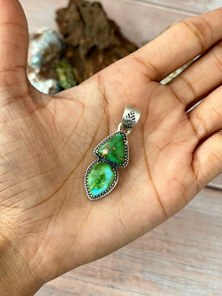Handmade Sterling Silver Sonoran Mountain Turquoise Pendant with Signed Nizhoni