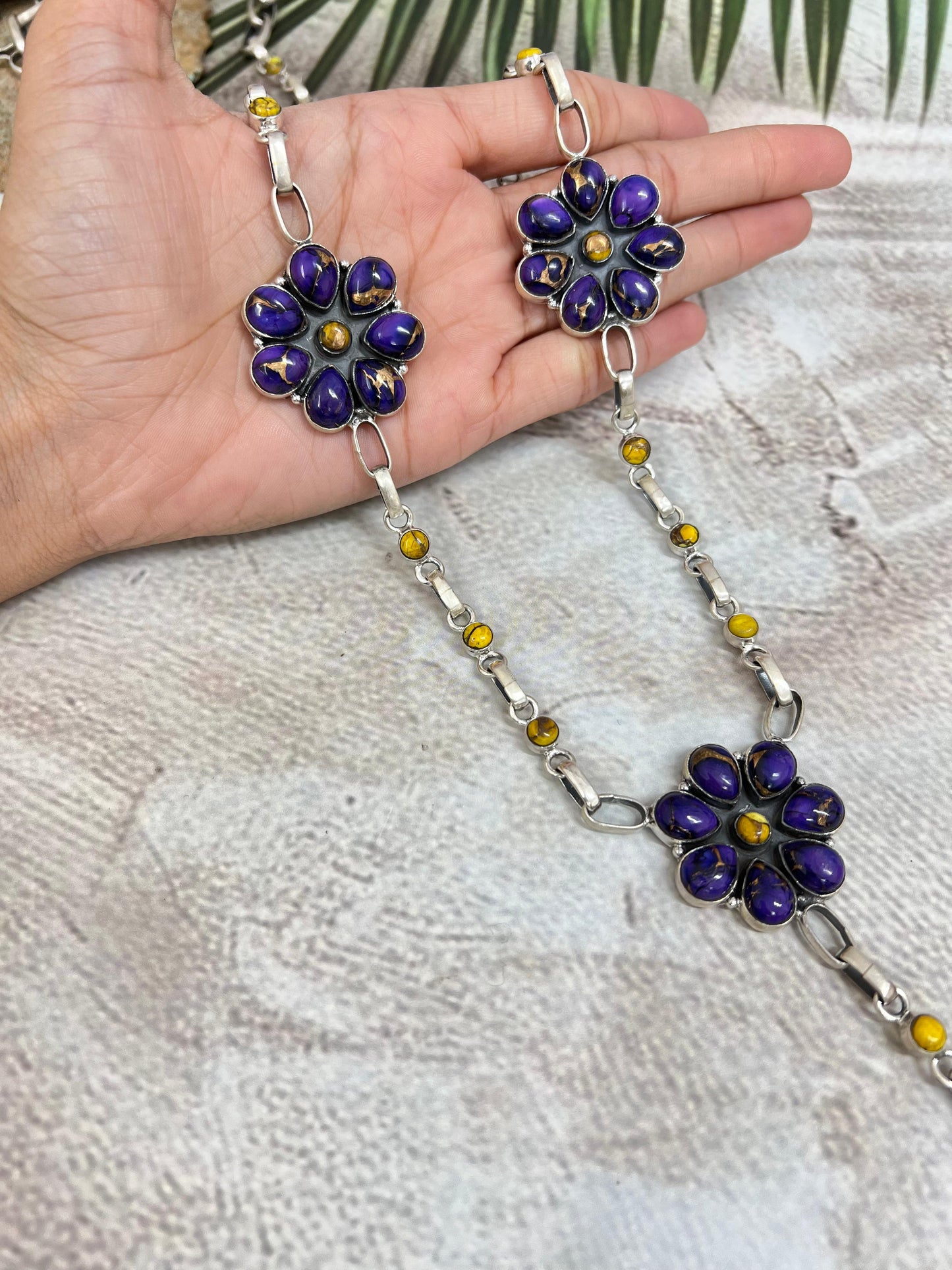 Handmade Sterling Silver Grape Dahlia, Honey Dahlia Necklace with Signed Nizhoni
