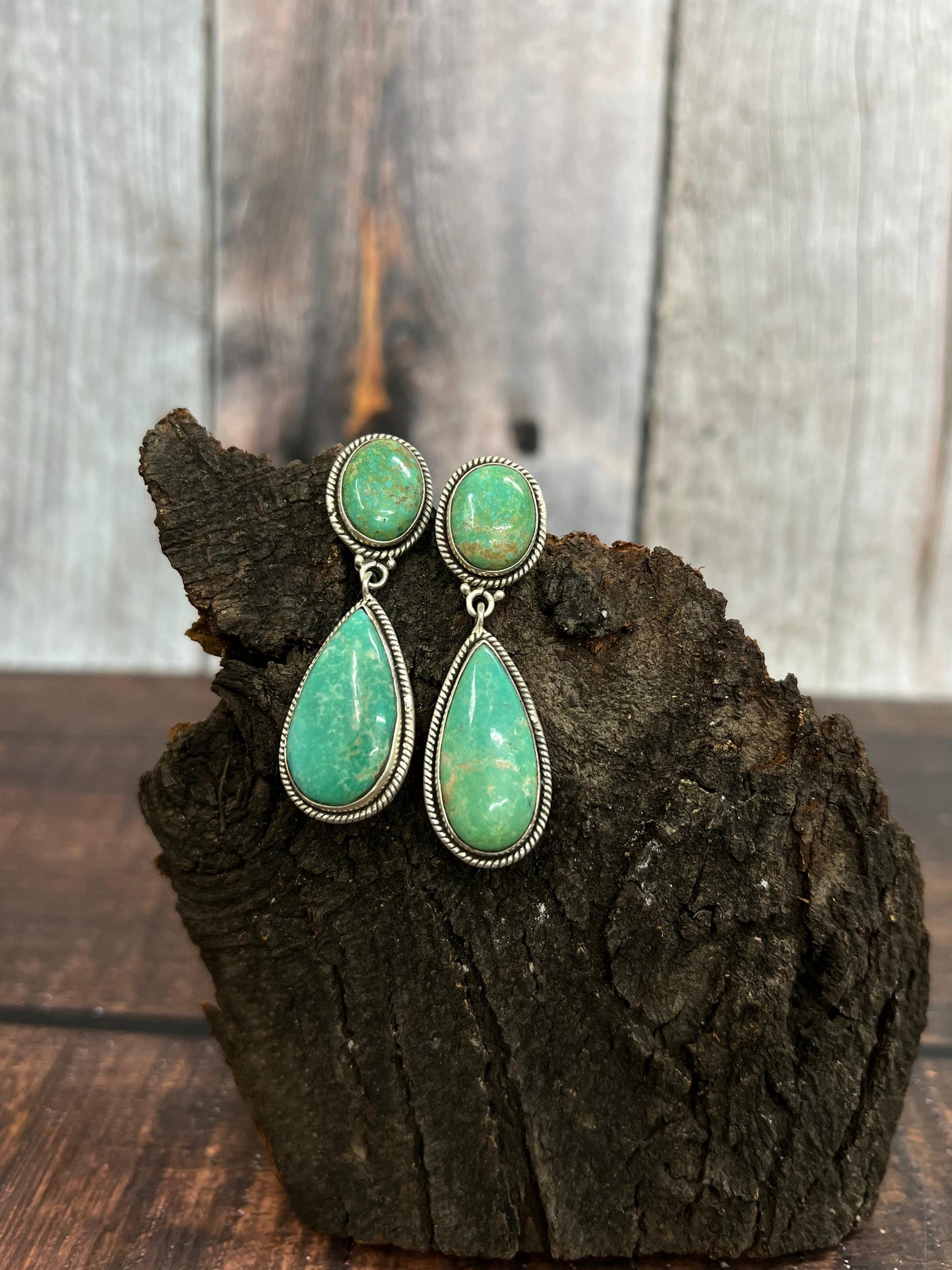 Handmade Sterling Silver Mantis Turquoise Post Dangle Earrings Signed Nizhoni