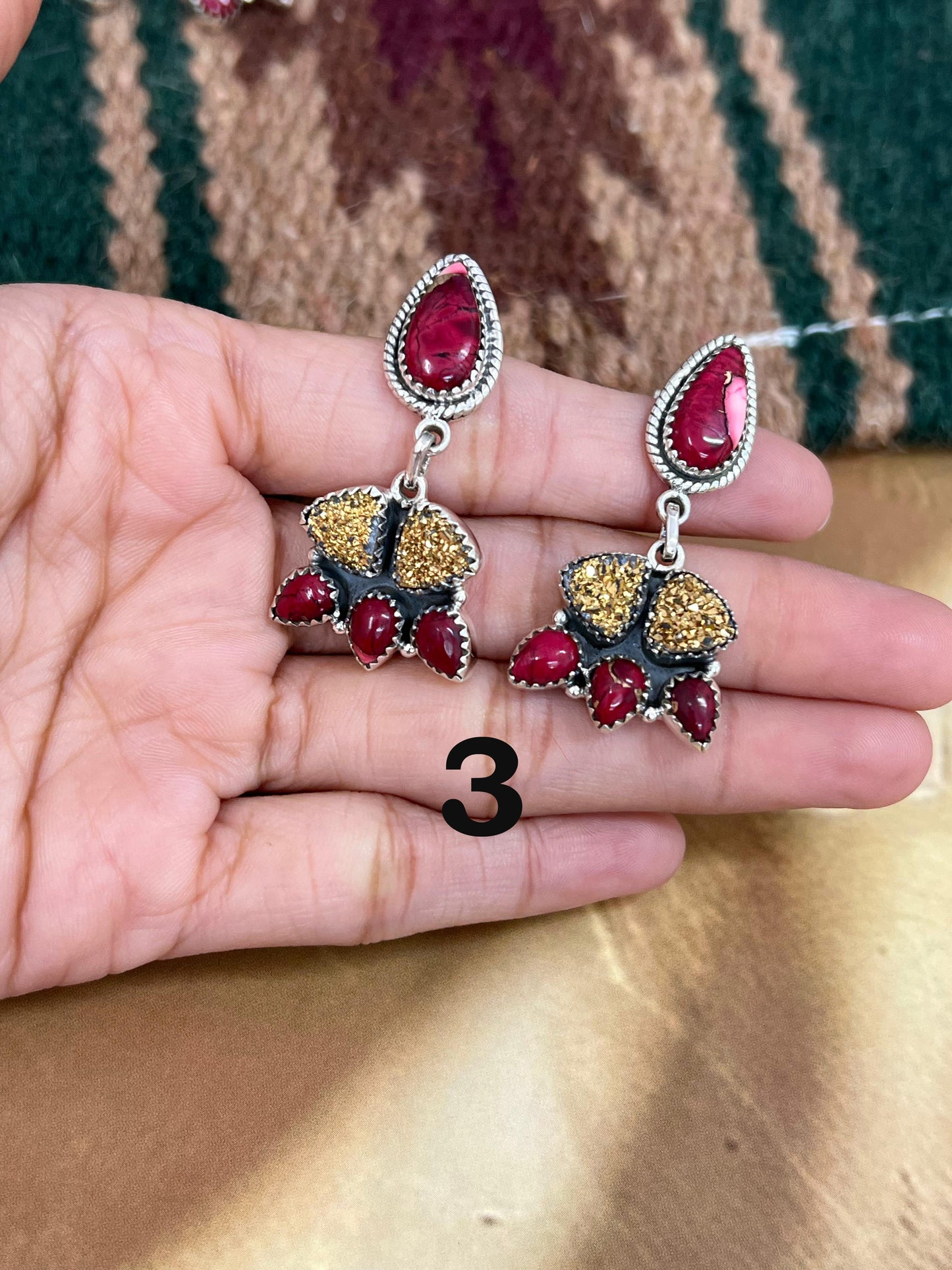 Handmade Sterling Silver Dahlia Rose with Druzy Dangle Earrings, Signed Nizhoni