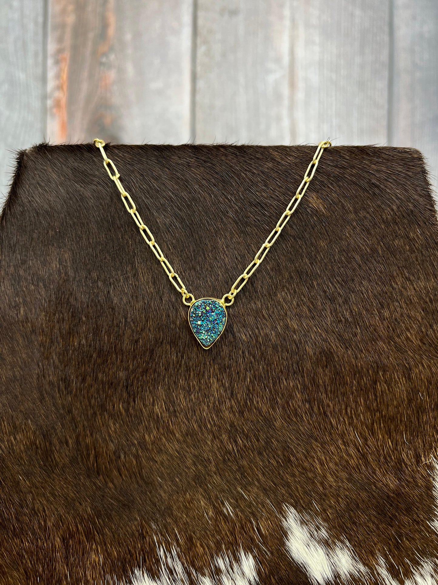 “The Boho Collection” Handmade Natural Blue Druzy Necklace