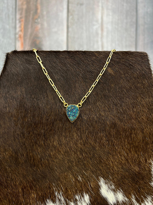 “The Boho Collection” Handmade Natural Blue Druzy Necklace