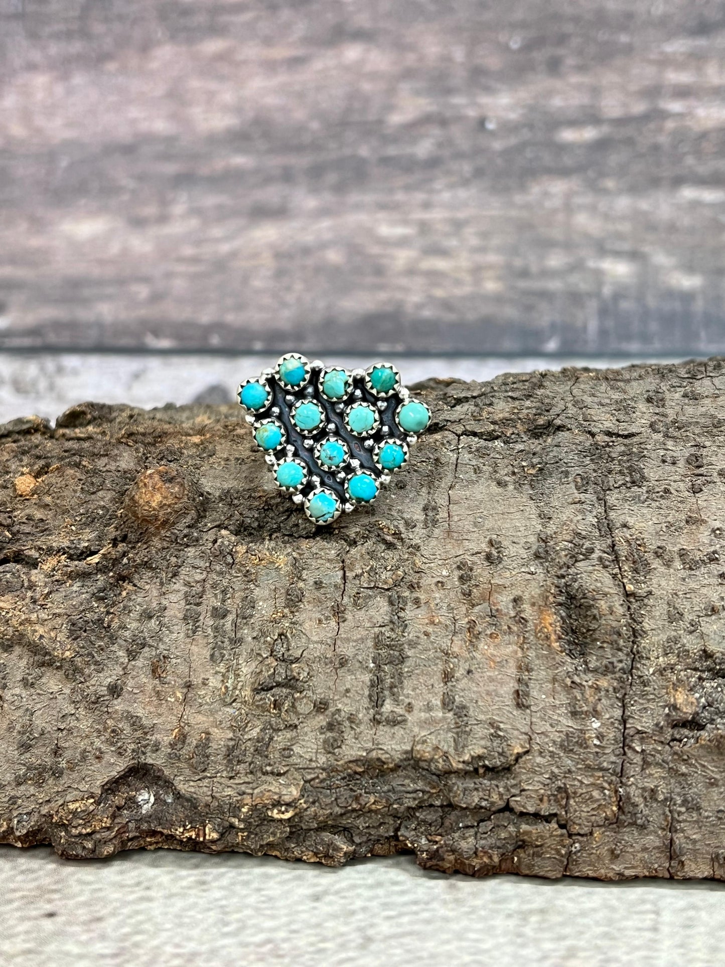 Handmade Sterling Silver Kingman Turquoise Heart Adjustable Ring with Signed Nizhoni (9)