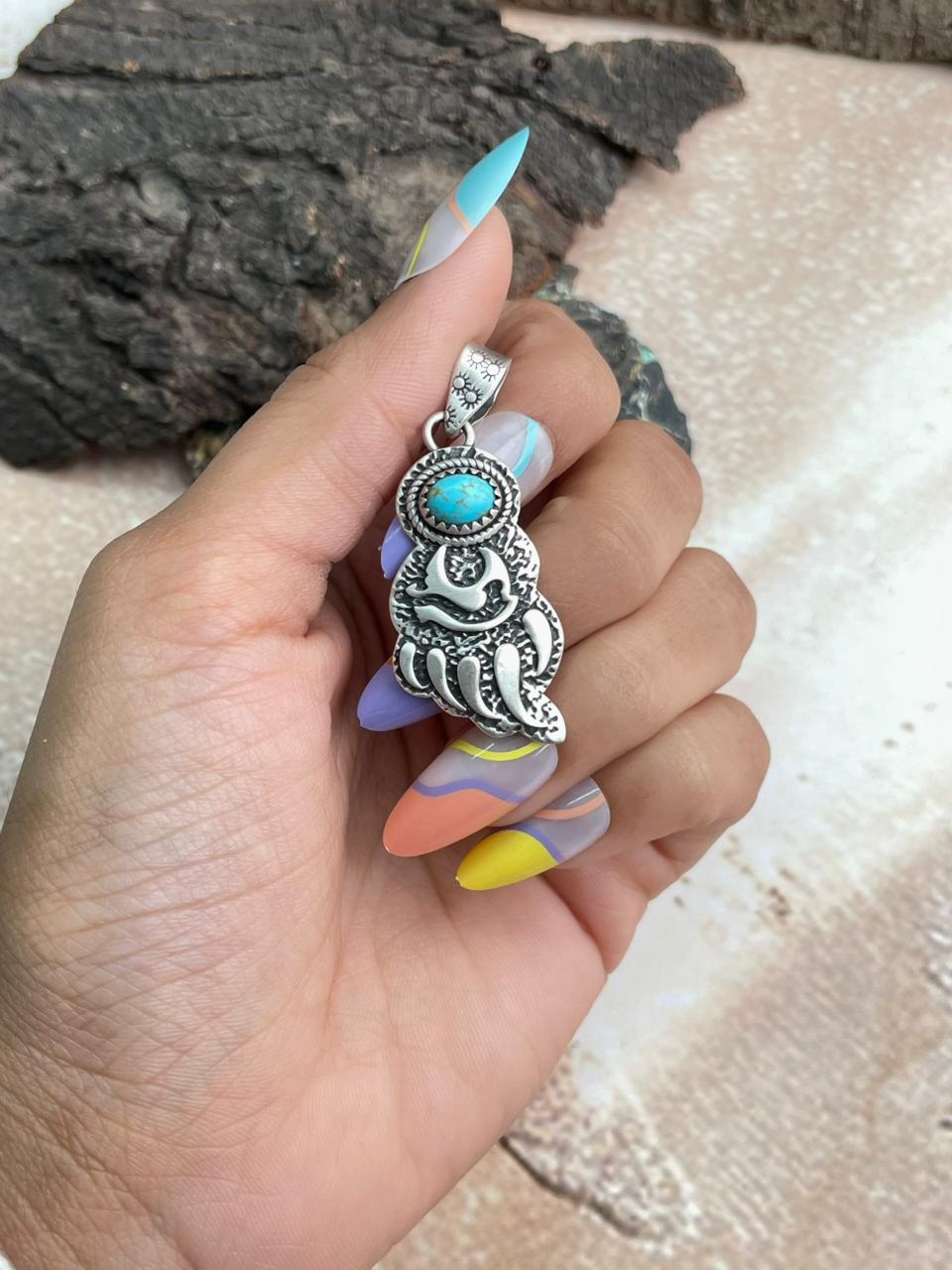Handmade Sterling Silver Kingman Turquoise Pendant "Signed Nizhoni" (4)