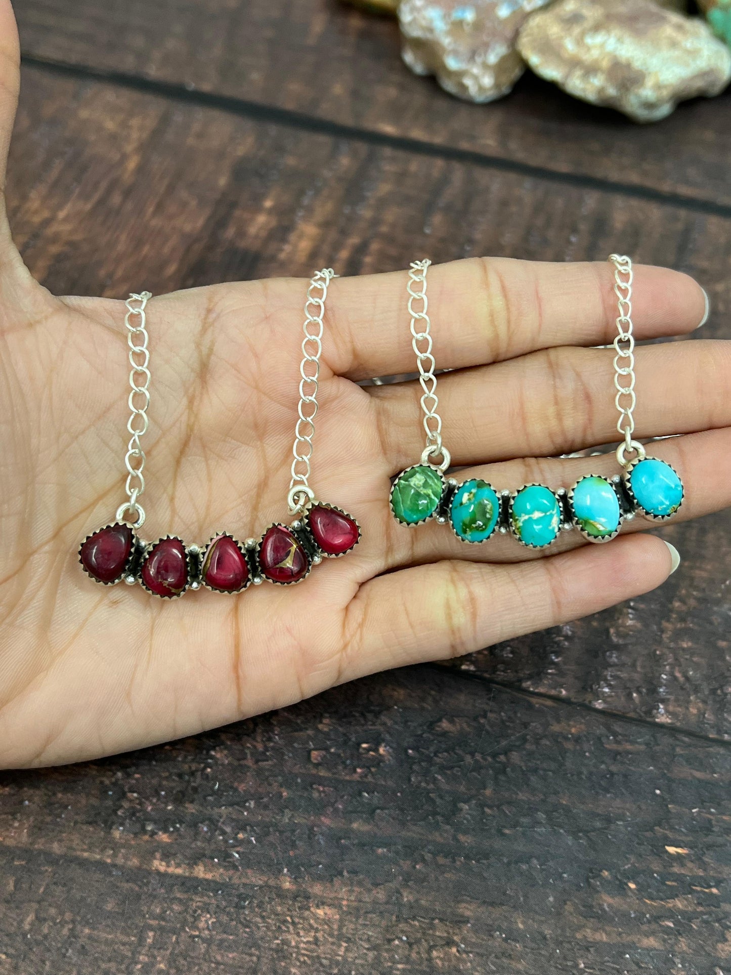 Handmade Sterling Silver Multistone Necklace with Signed Nizhoni