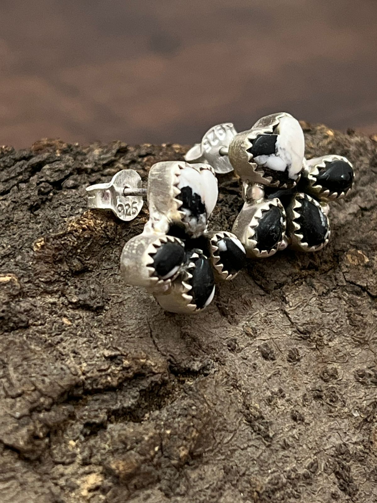 Handmade Sterling Silver White Buffalo Post Studs with Signed Nizhoni (8)