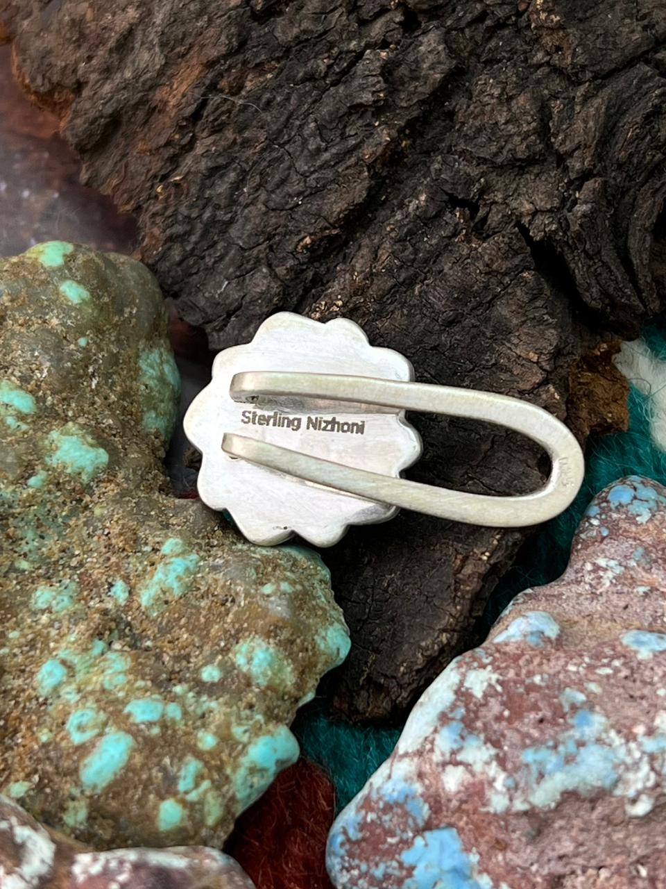 Handmade Sterling Silver Kingman Turquoise Purse Key Clip "Signed Nizhoni"