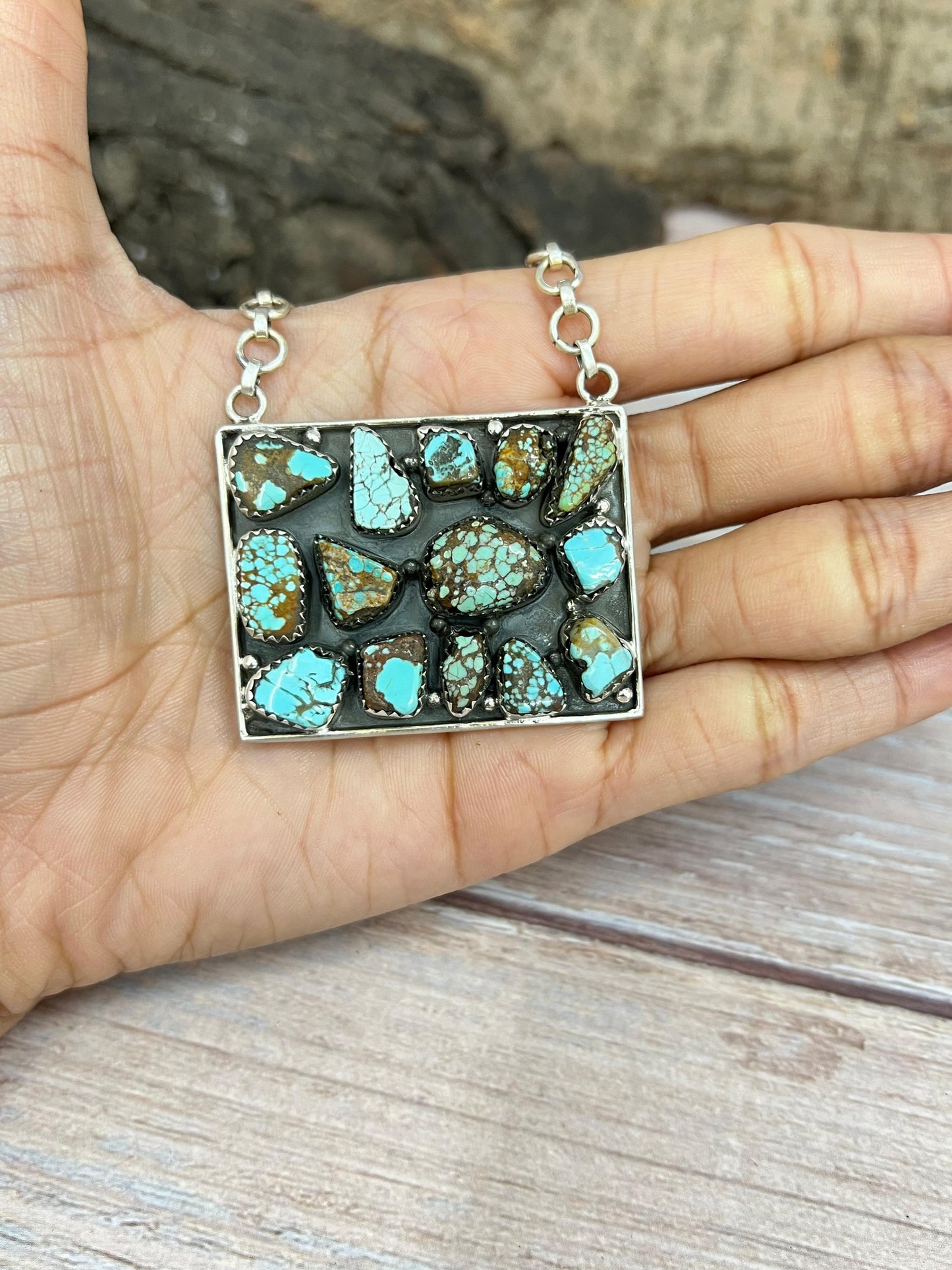 Handmade Sterling Silver Multi Stone Necklace with Signed Nizhoni