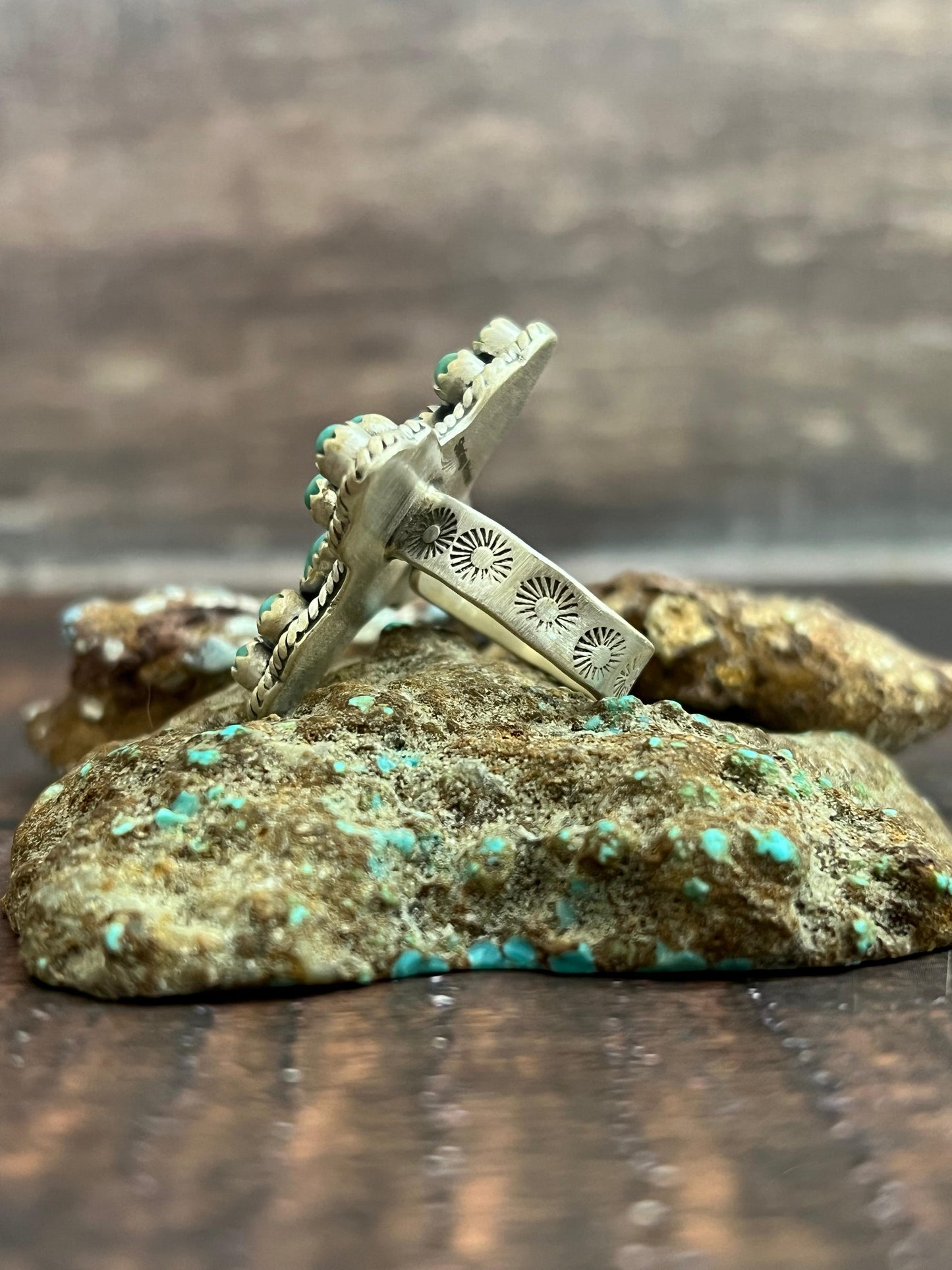 Handmade Sterling Silver Kingman Turquoise Adjustable Ring, Signed Nizhoni