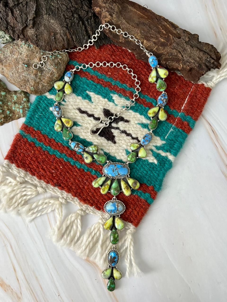 Handmade Sterling Silver Palomino with Golden Hills and Sonoran Mountain Turquoise Necklace "Signed Nizhoni"