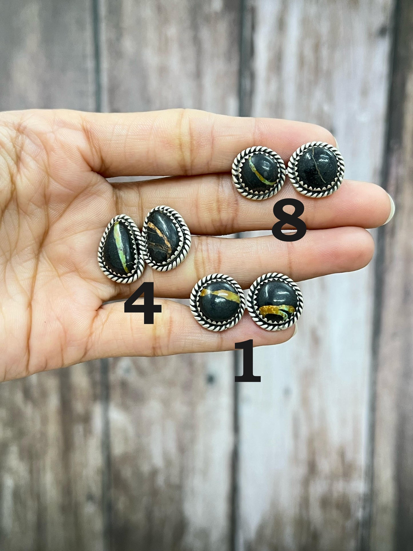 Handmade Sterling Silver Blackjack Turquoise Post Earrings Signed Nizhoni