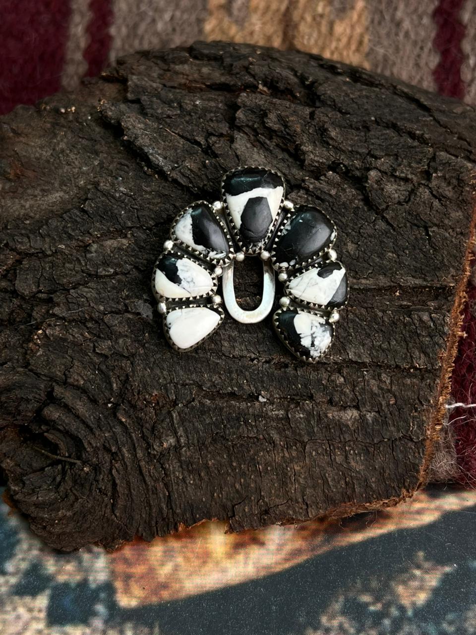Handmade Sterling Silver White Buffalo Purse Key Clip "Signed Nizhoni"
