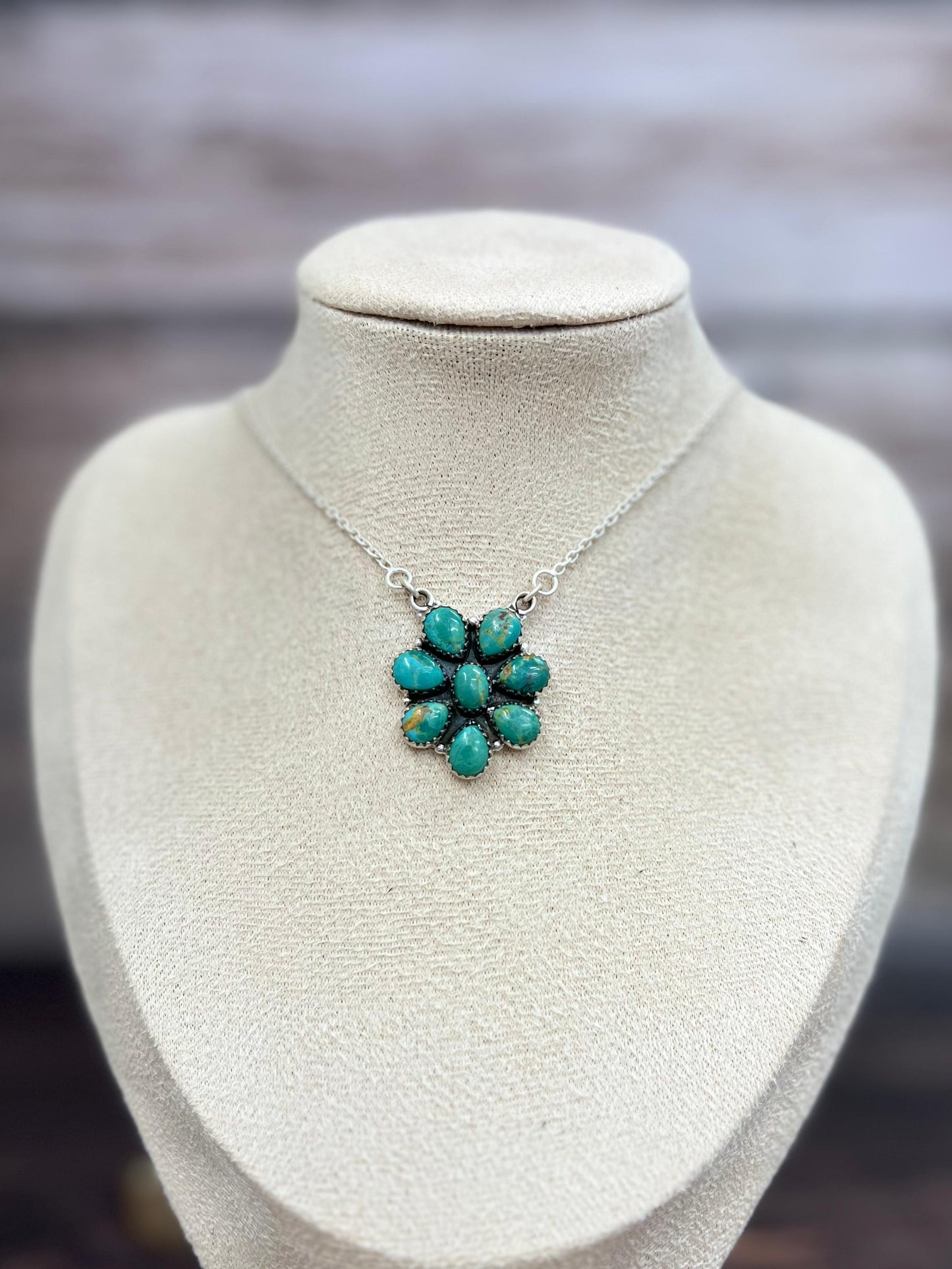Handmade Sterling Silver Kingman Turquoise Necklace with Signed Nizhoni
