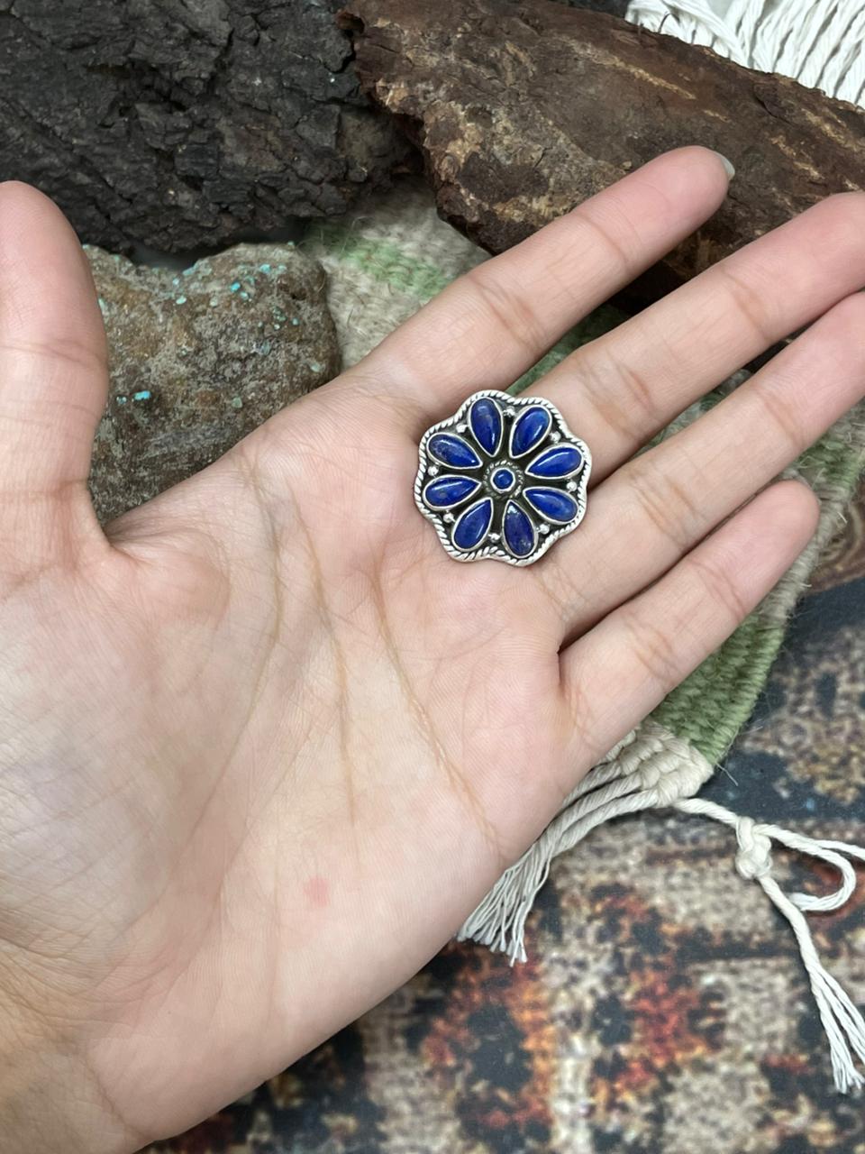 Handmade Sterling Silver Lapis Adjustable Ring "Signed Nizhoni"