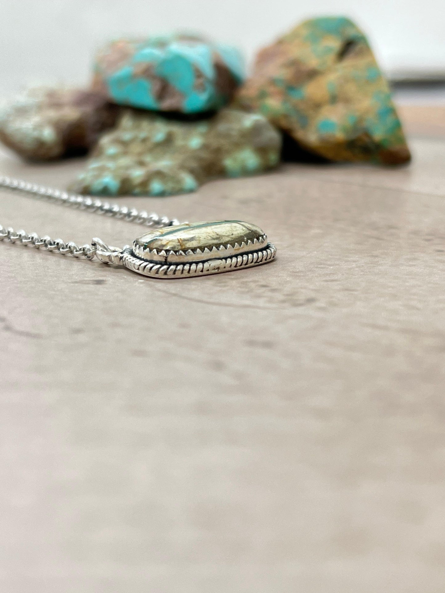 Handmade Sterling Silver Ribbon Royston Necklace with Signed Nizhoni