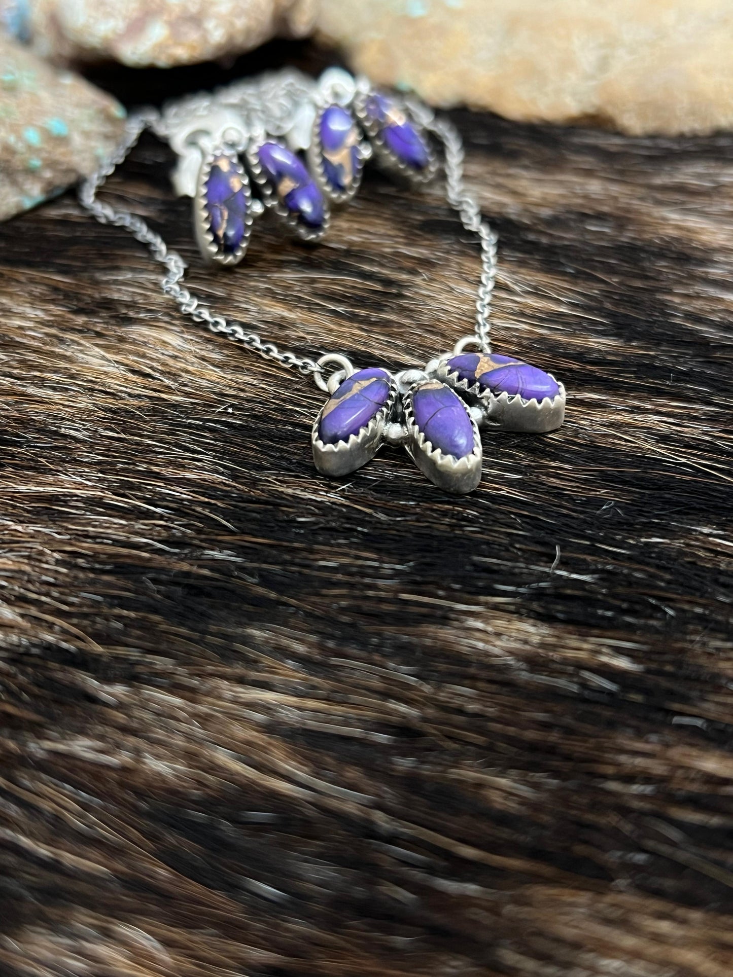 Handmade Sterling Silver Grape Dahlia Necklace Earrings Set, Signed Nizhoni