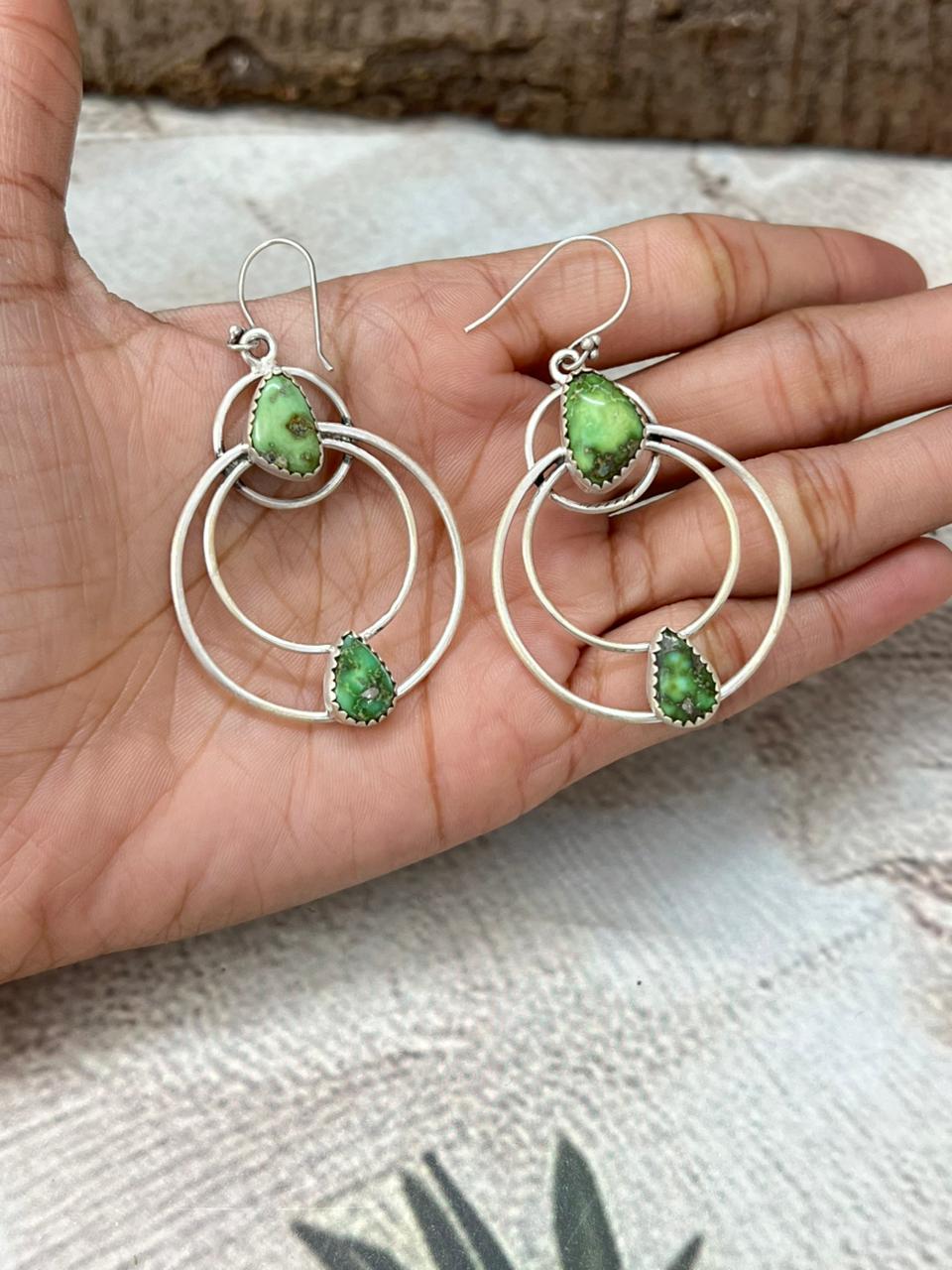 Handmade Sterling Silver Sonoran Mountain Turquoise Dangle Hoop Earrings with Signed Nizhoni (2)