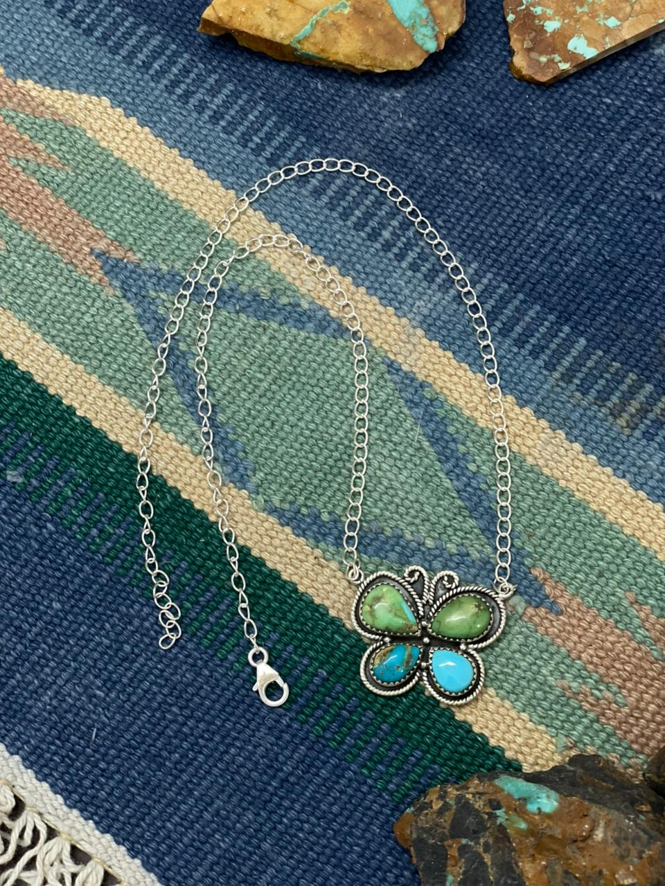 Handmade Sterling Silver Sonoran with White Water Turquoise Necklace "Signed Nizhoni"