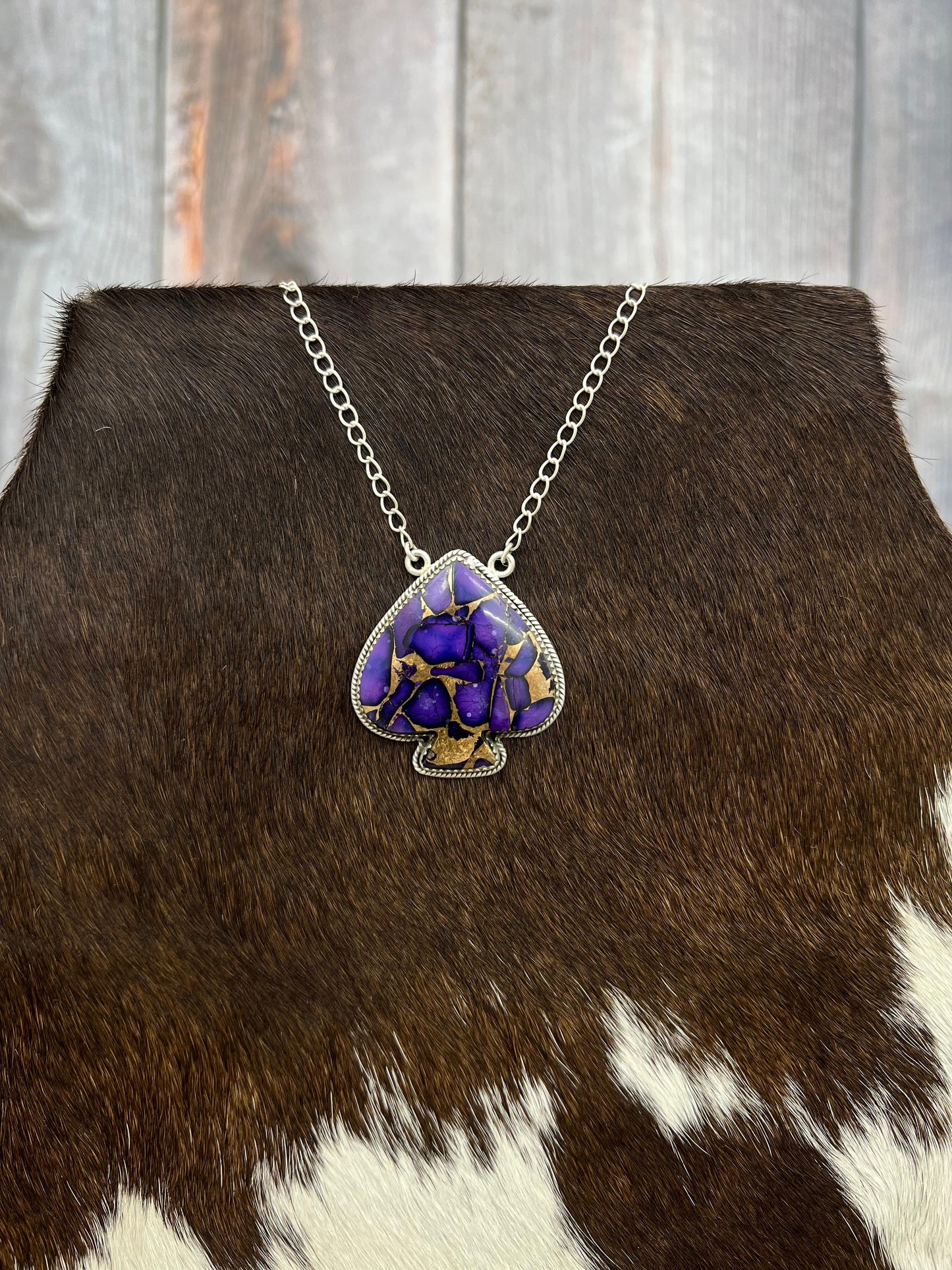 Handmade Sterling Silver Grape Dahlia Spade Necklace with Signed Nizhoni