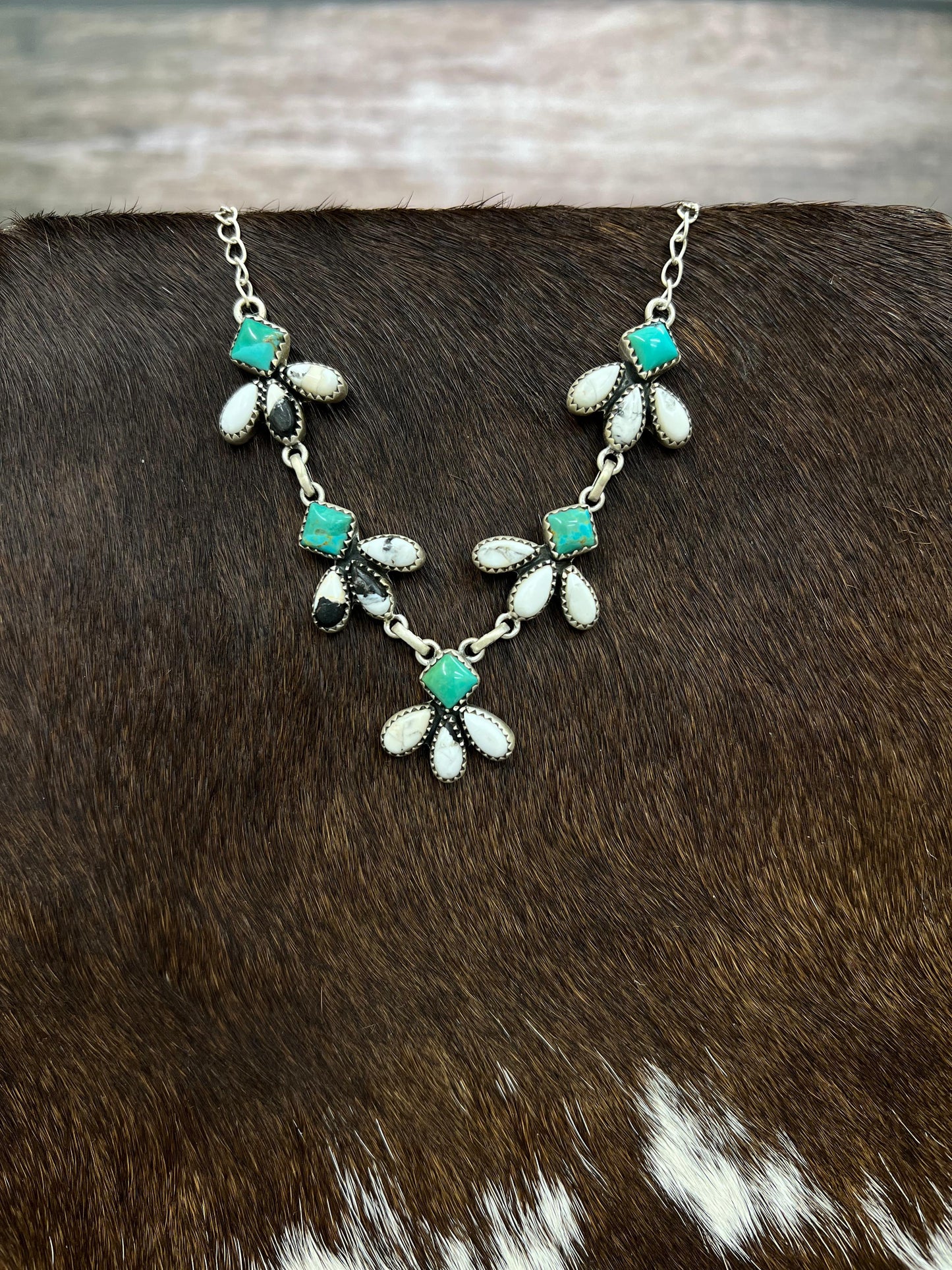 Handmade Sterling Silver Kingman with White Buffalo Necklace with Signed Nizhoni