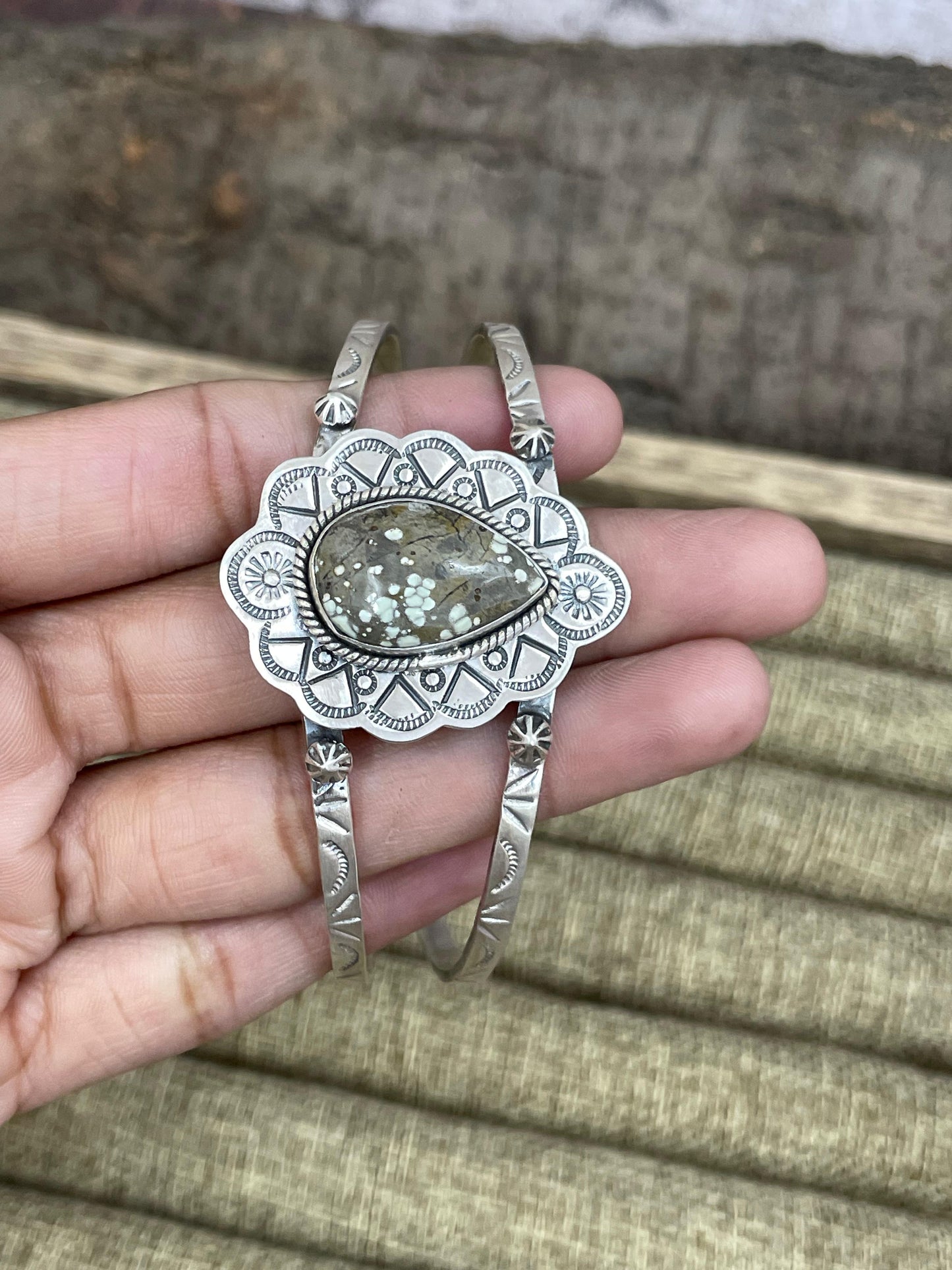 Handmade Sterling Silver Starfox Variscite Bracelet Signed Nizhoni