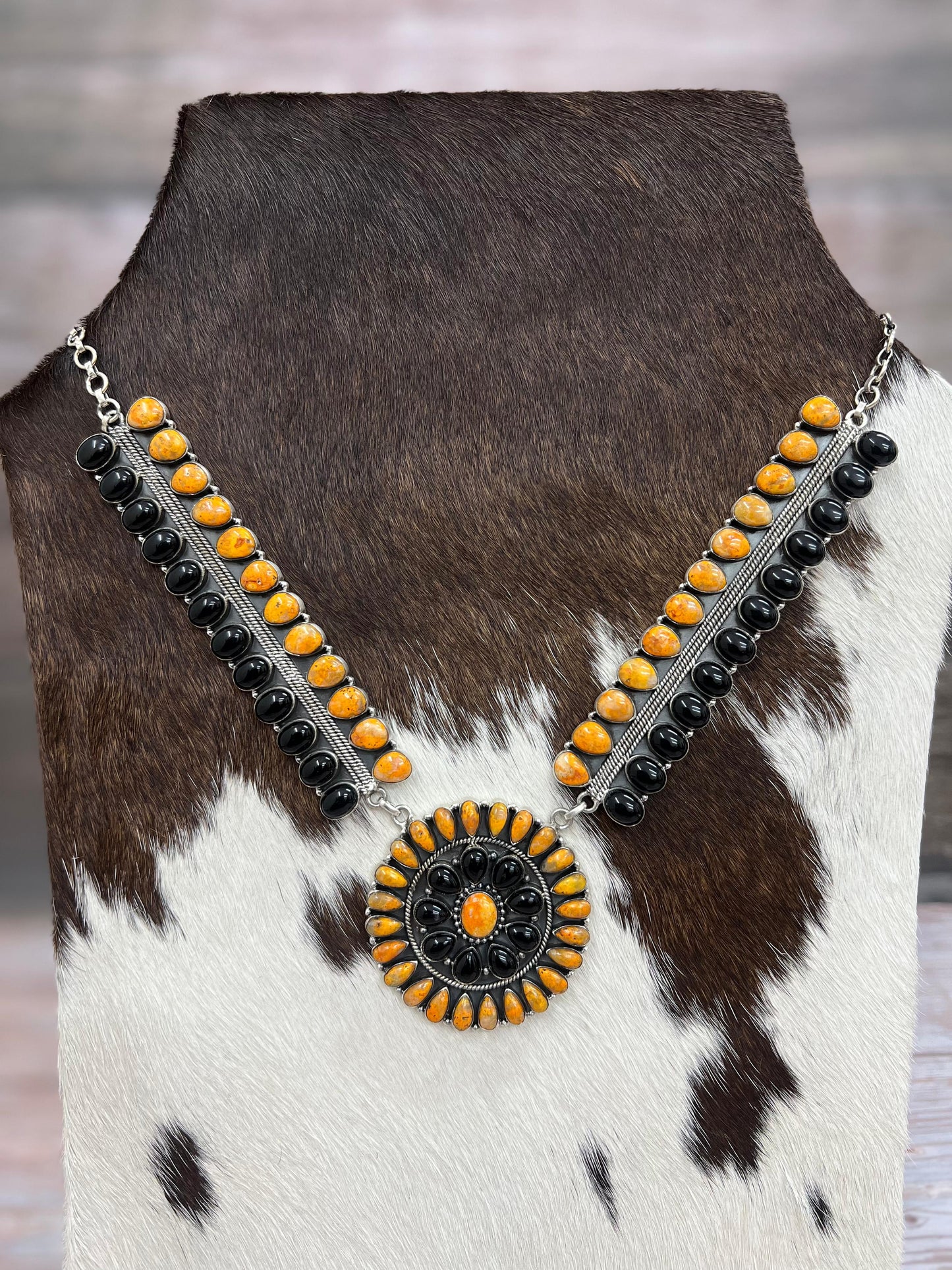 Handmade Sterling Silver Black Onyx, Bumblebee Necklace Signed Nizhoni