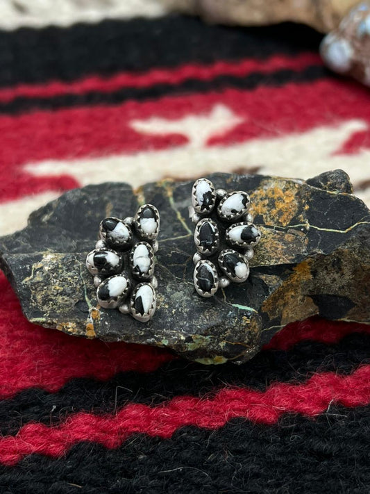 Handmade Sterling Silver White Buffalo Studs Earrings "Signed Nizhoni"