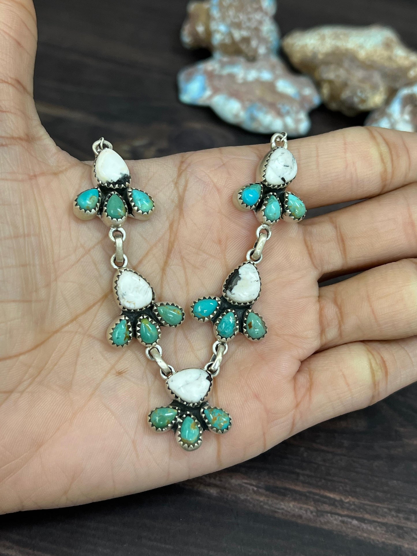 Handmade Sterling Silver Kingman with White Buffalo Necklace with Signed Nizhoni