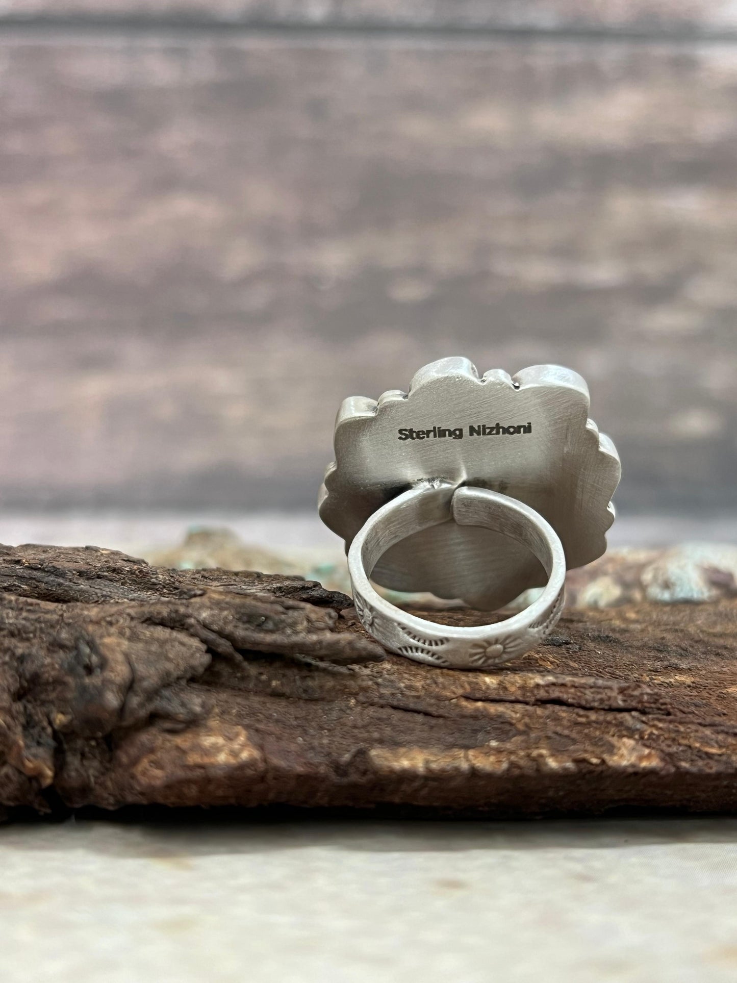 Handmade Sterling Silver White Water Turquoise ring Signed Nizhoni
