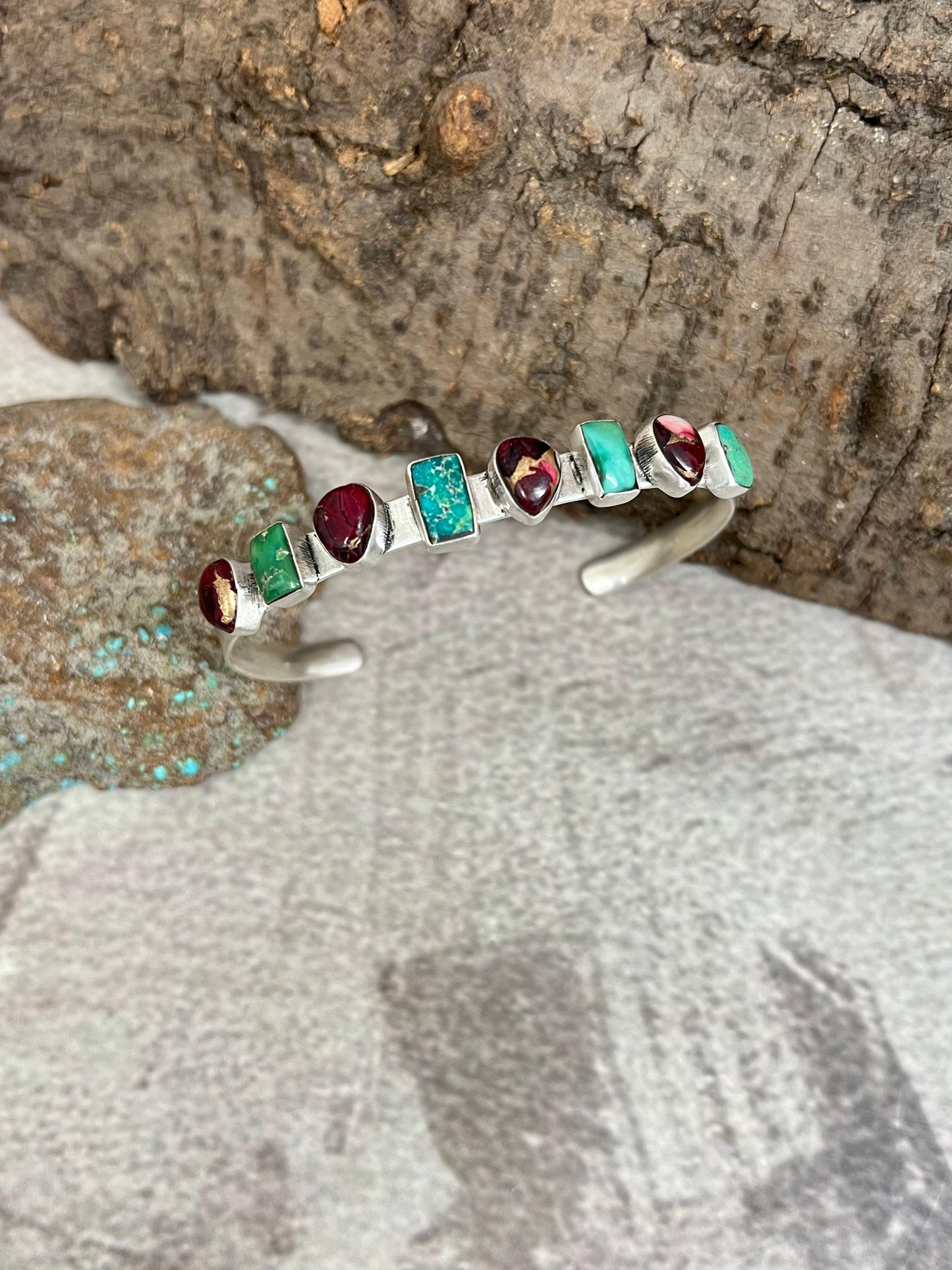 Handmade Sterling Silver Dahlia Rose with South Hill Turquoise Bracelet, Signed Nizhoni (2)