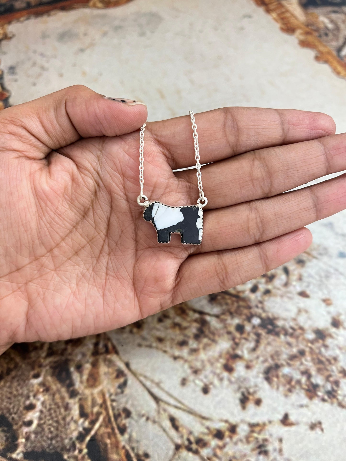 Handmade Sterling Silver White Buffalo BULL Necklace with Signed Nizhoni (4)