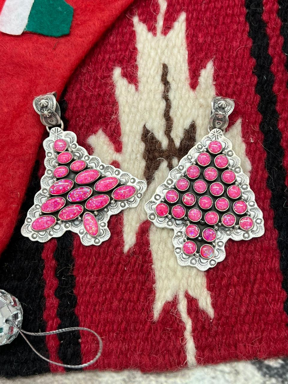 "Christmas Collection" Handmade Sterling Silver Hot Pink Pendant "Signed Nizhoni"