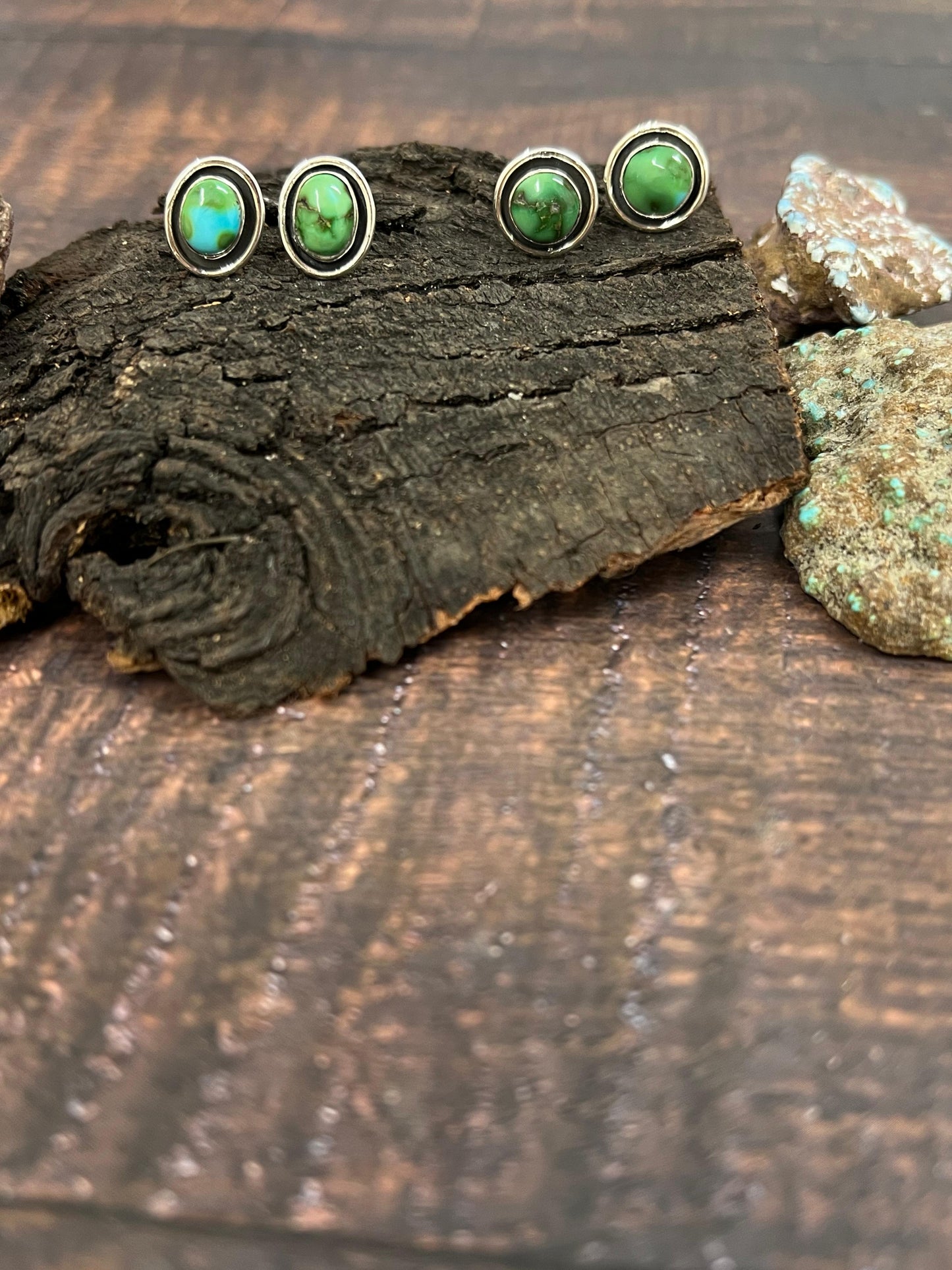 Handmade Sterling Silver Sonoran Mountain Turquoise Post Studs with Signed Nizhoni