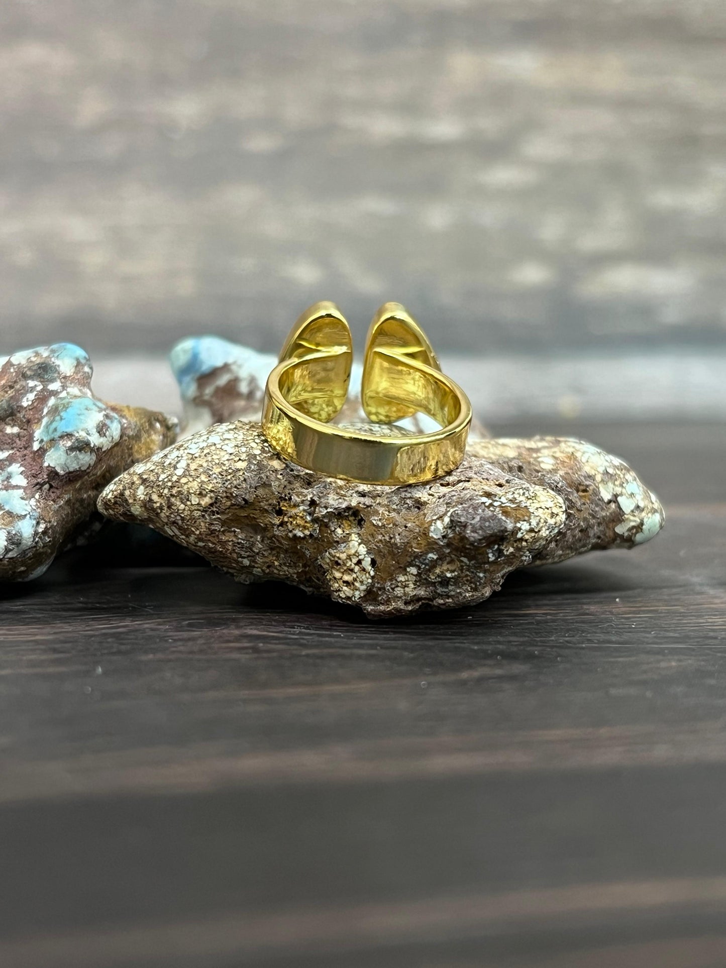“The Golden Collection” Natural Sonoran Mountain Turquoise Adjustable Ring Gold Plated Sterling Silver