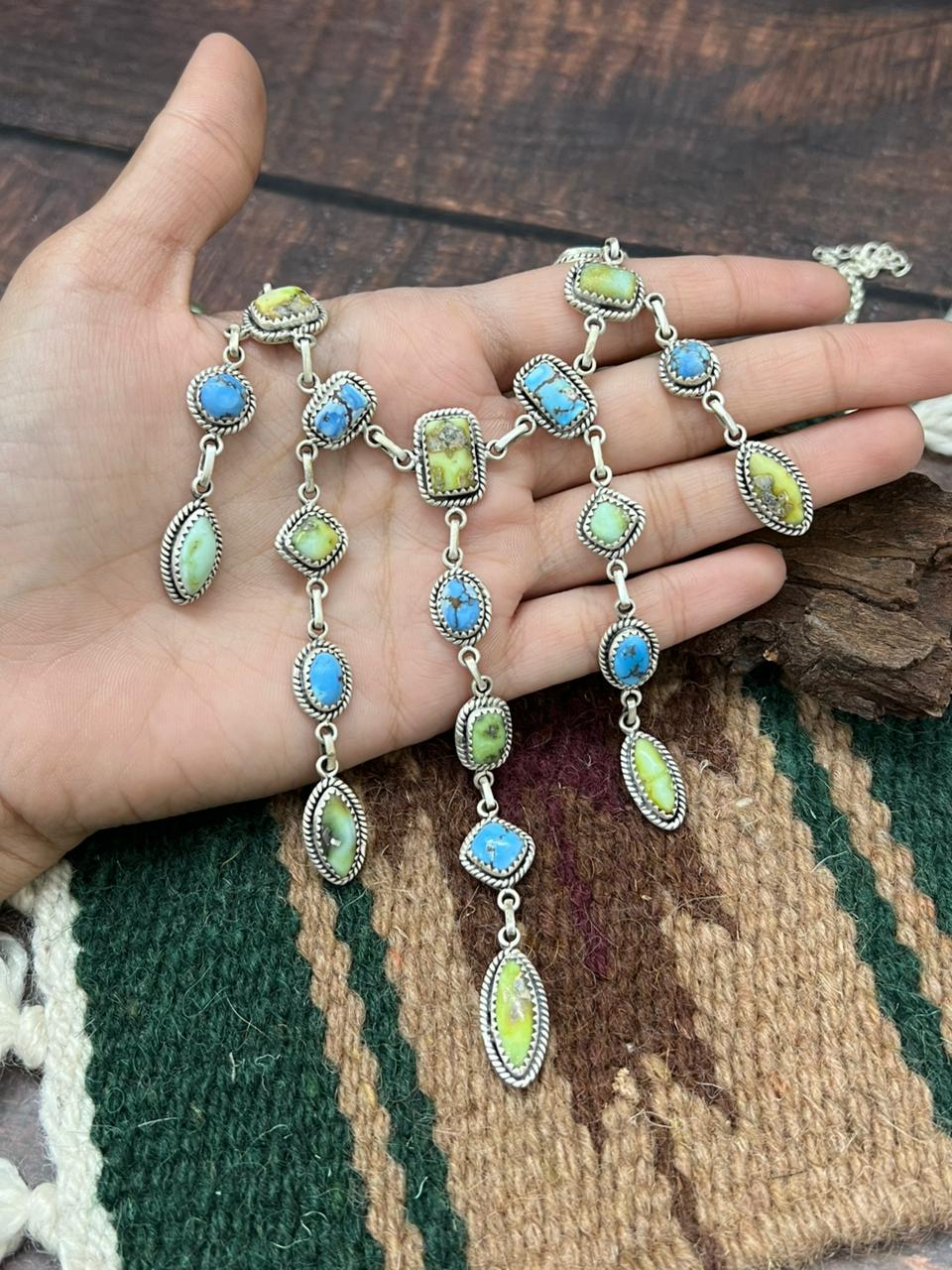 Handmade Sterling Silver Palomino with Golden Hills Turquoise Necklace "Signed Nizhoni"