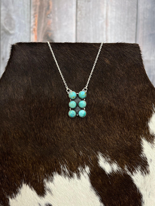 Handmade Sterling Silver Kingman Turquoise Necklace with Signed Nizhoni