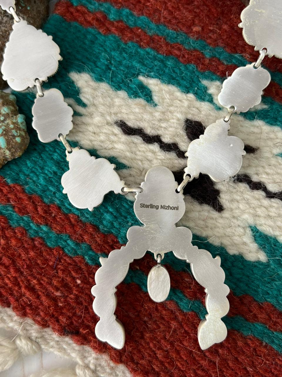 Handmade Sterling Silver Palomino with Golden Hills Turquoise Naja Style Necklace "Signed Nizhoni"