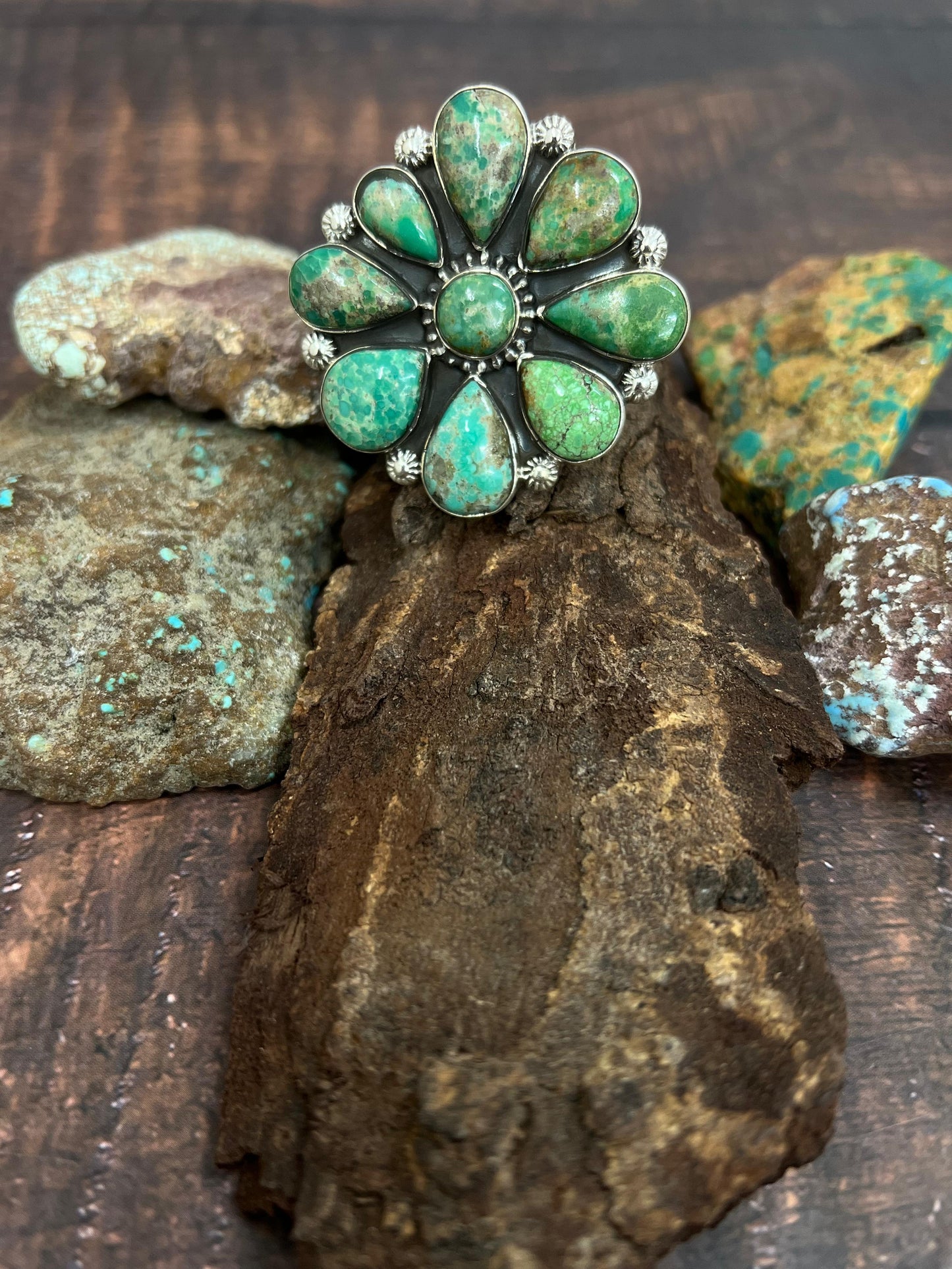 Handmade Sterling Silver Mantis Turquoise Adjustable Ring Signed Nizhoni